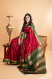 Red and green retta pettu silk saree