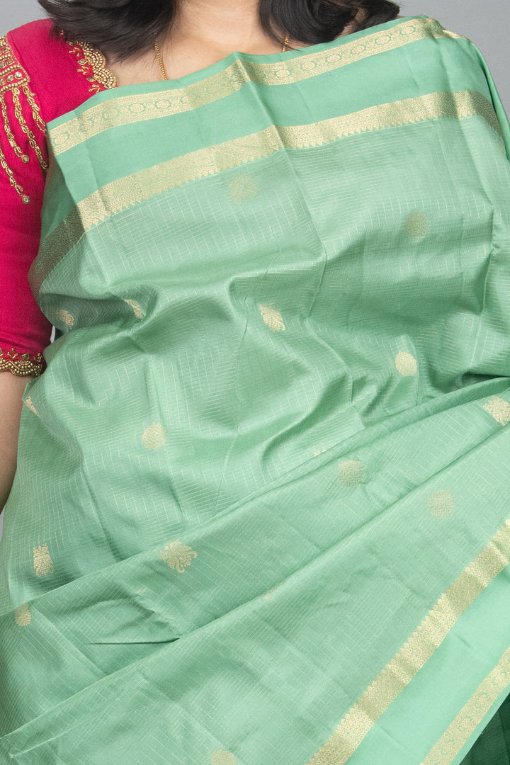 Mint Green Zari Checked Kanchivaram silk saree