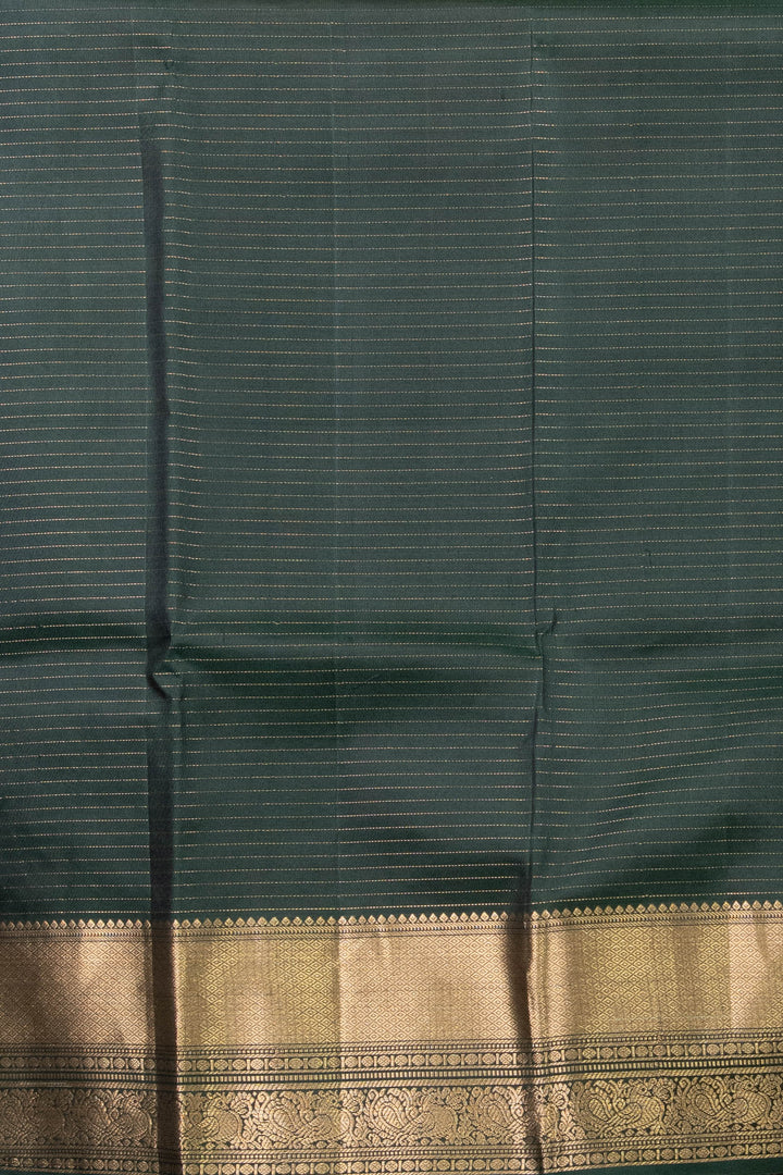Dark Green Zari Checked Kanchipuram silk saree