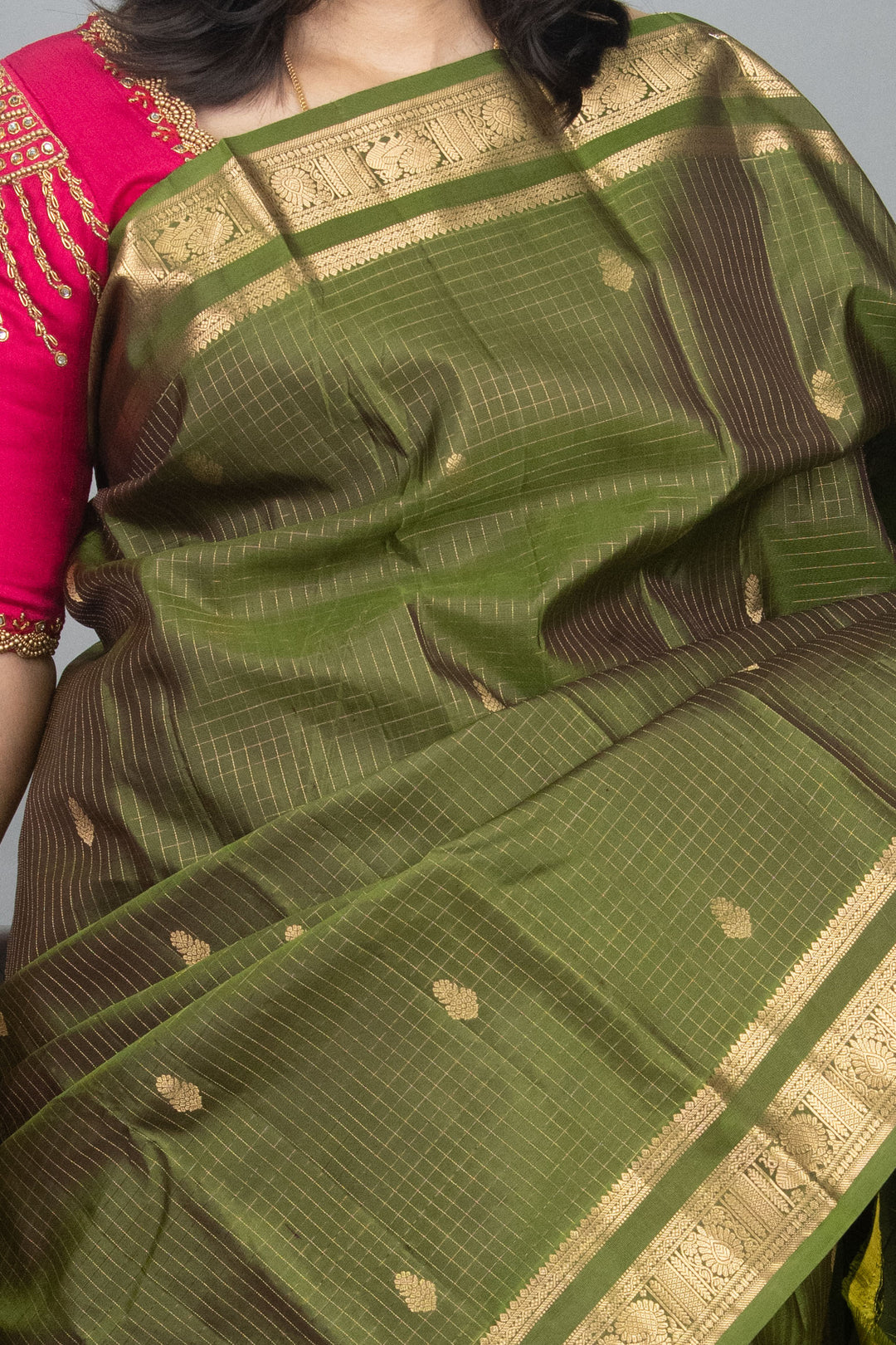 Mehendi green zari checked silk saree