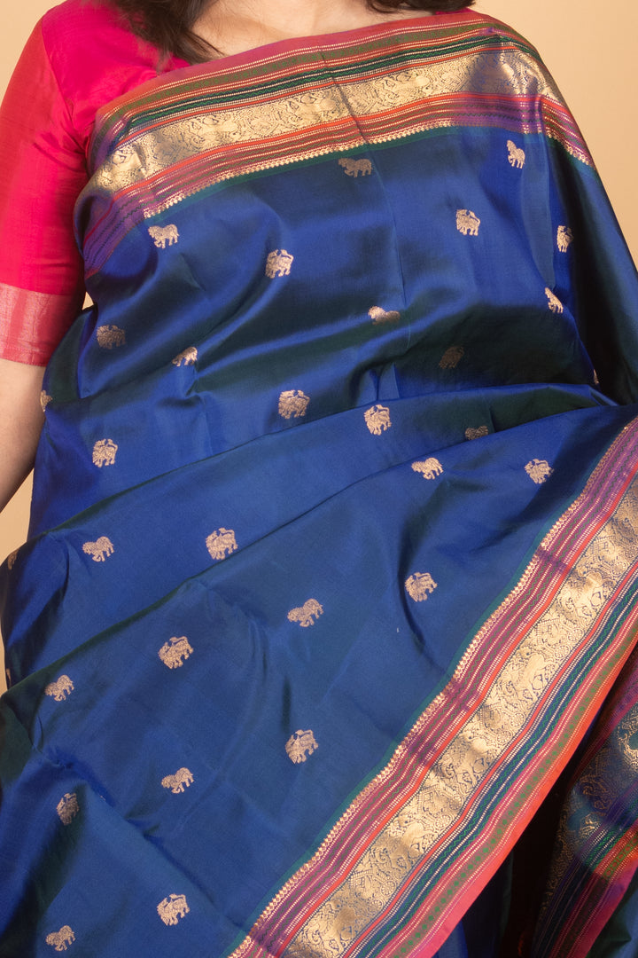 Dark Blue and Dual tone Purple Kanchi silk saree