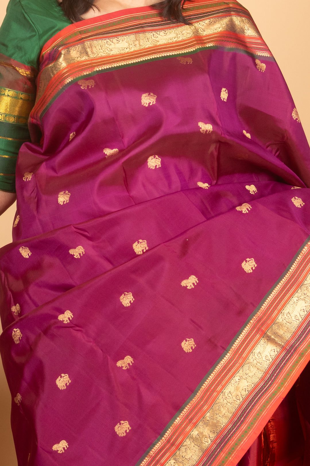 Purple and  Dual tone orange pure Kanchipuram silk saree