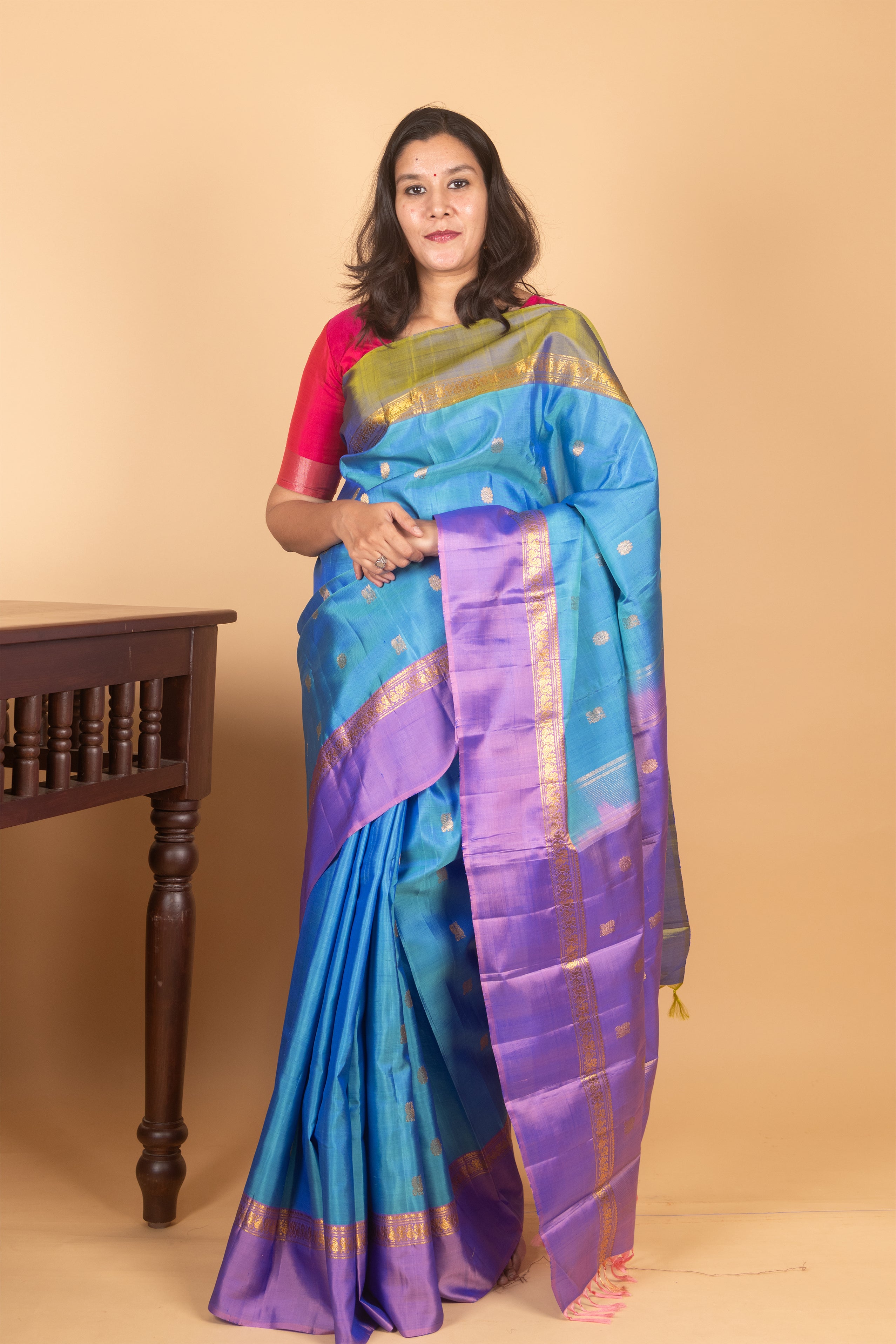 Aanantha Blue Ganga Jamuna Traditional Kanchivaram silk saree