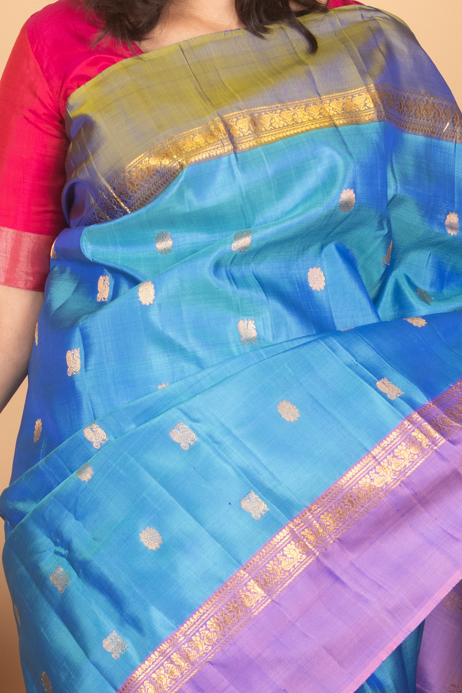 Aanantha Blue Ganga Jamuna Traditional Kanchivaram silk saree