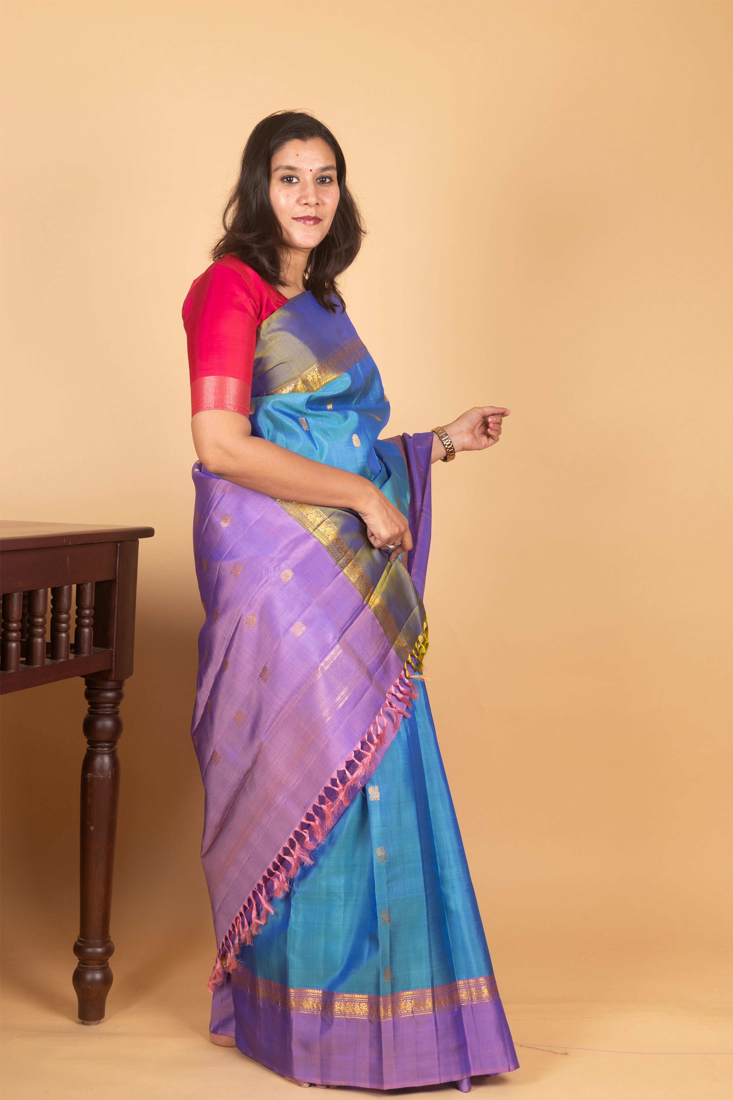 Aanantha Blue Ganga Jamuna Traditional Kanchivaram silk saree