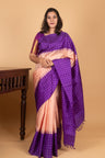 Peach and Violet Zero Zari Pure Kanjipuram Silk saree