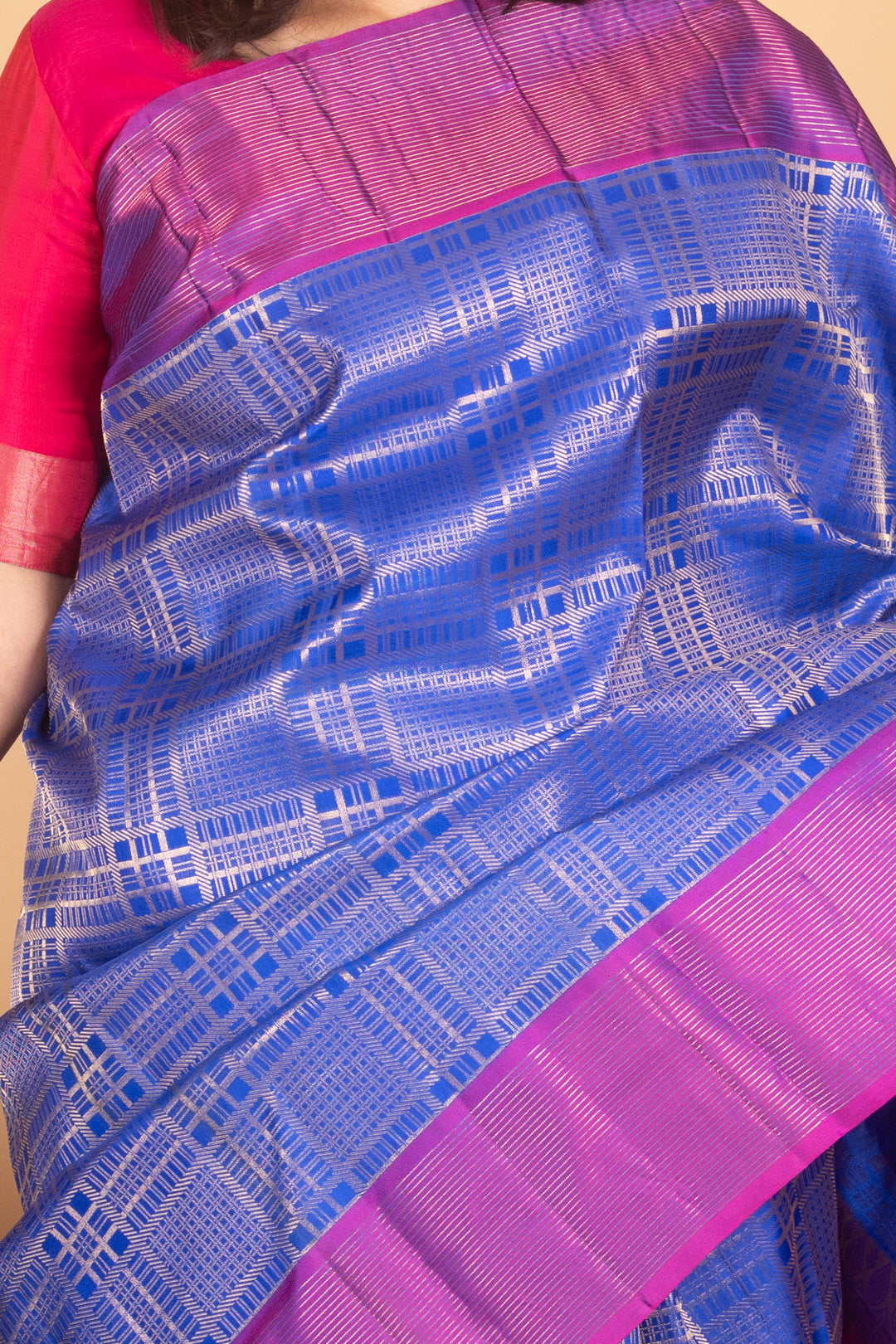 Dark Blue and Purple Zari Kattam Kanjipuran silk saree