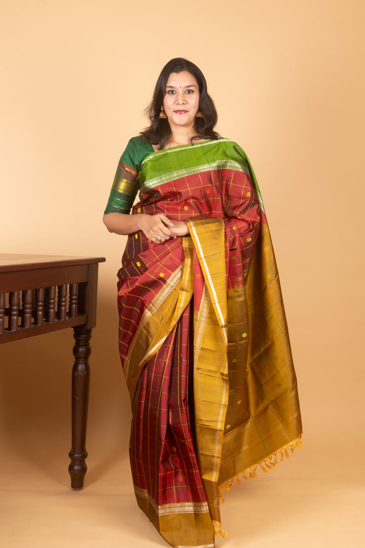 Maroon Ganga Jamuna Kanchipuram silk saree