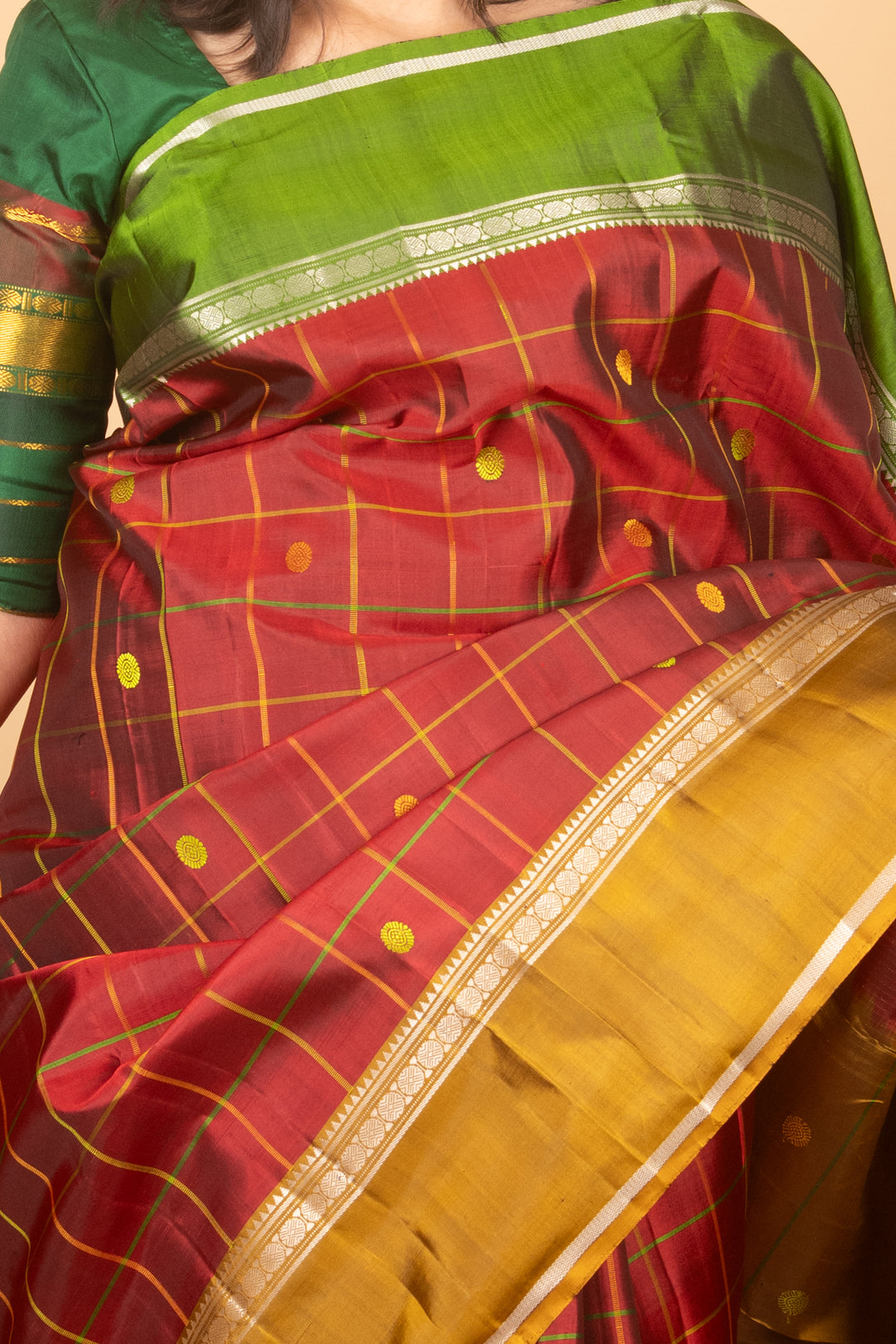 Maroon Ganga Jamuna Kanchipuram silk saree