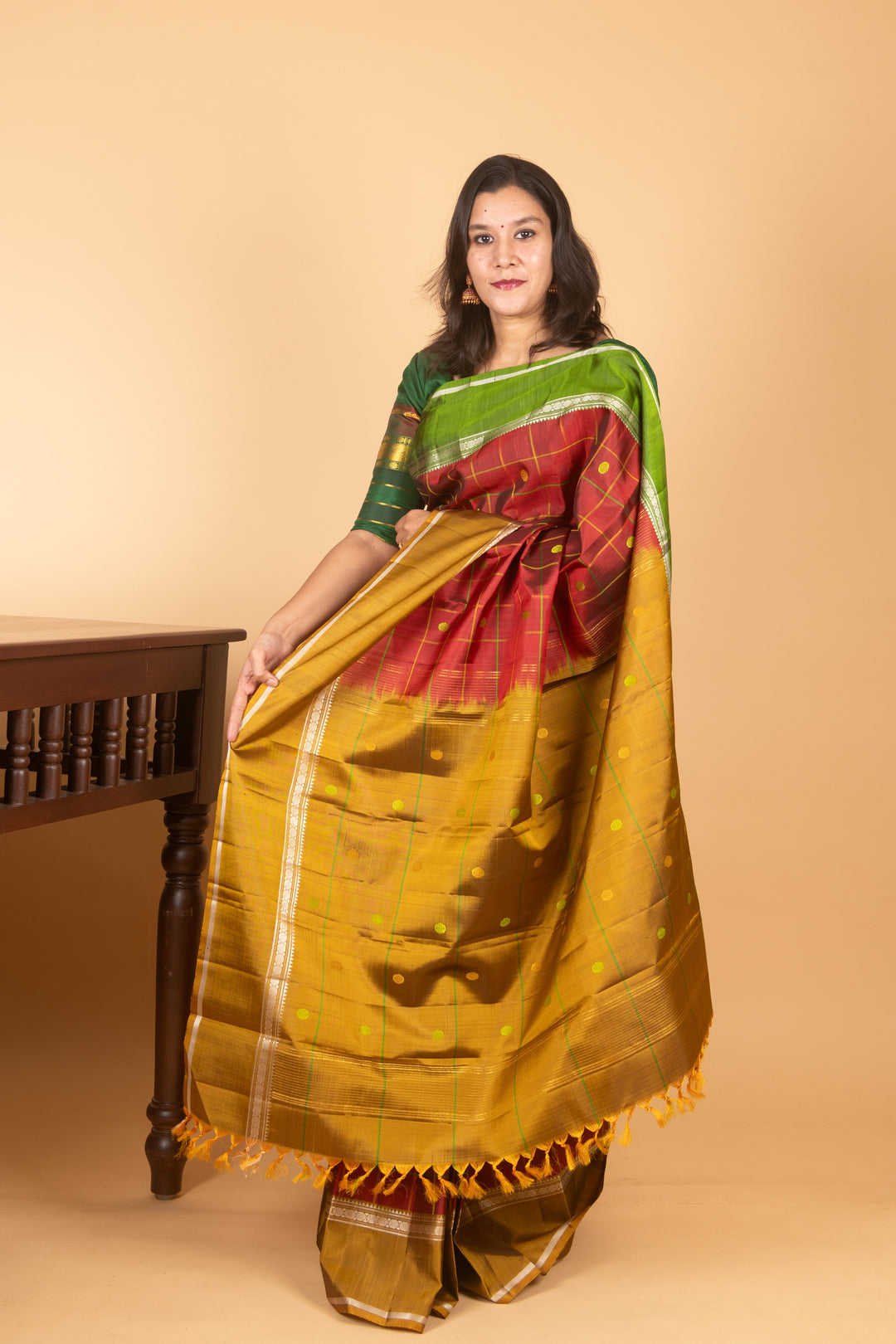 Maroon Ganga Jamuna Kanchipuram silk saree