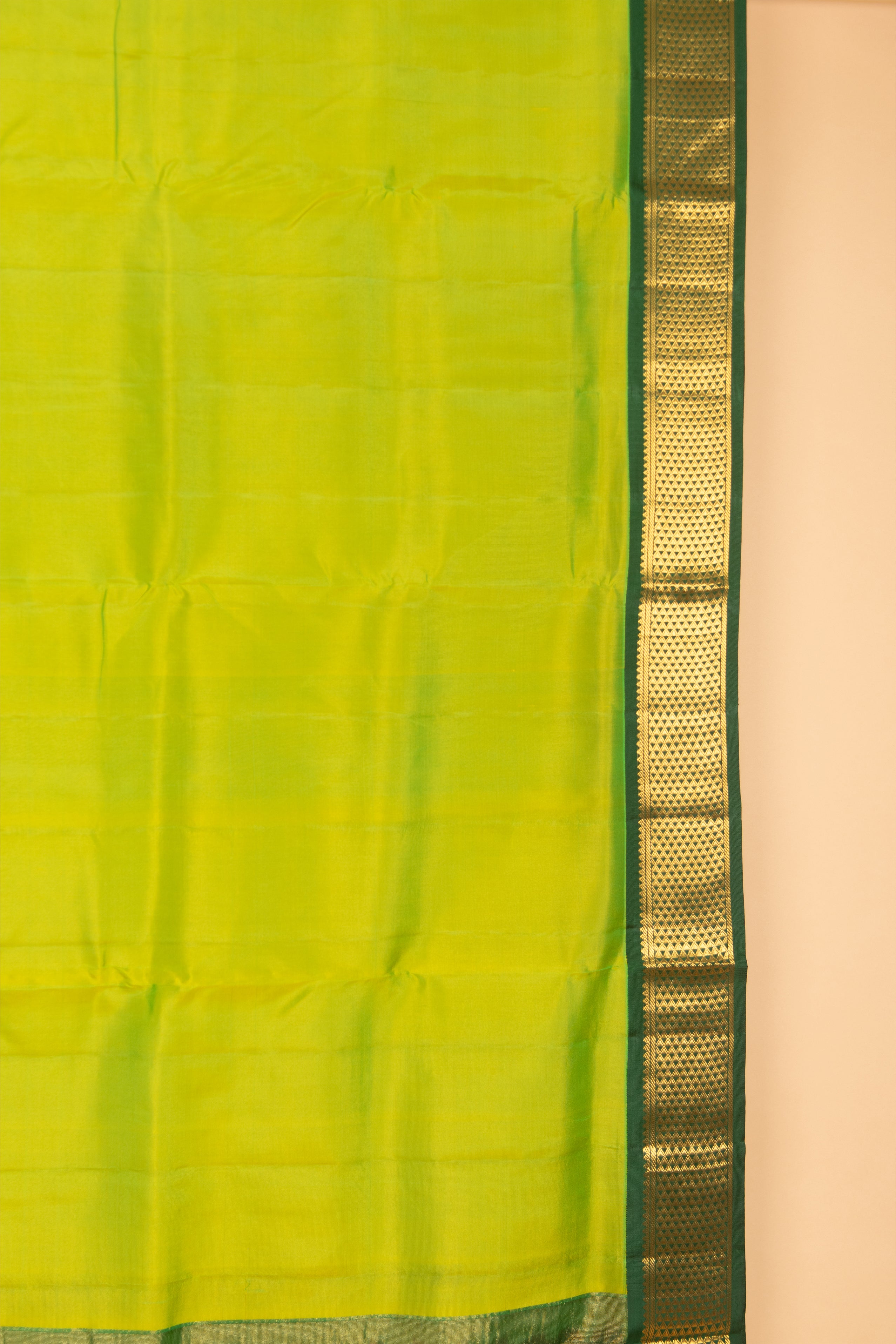 Lime Green and Dark Green 9 Yard Silk Saree