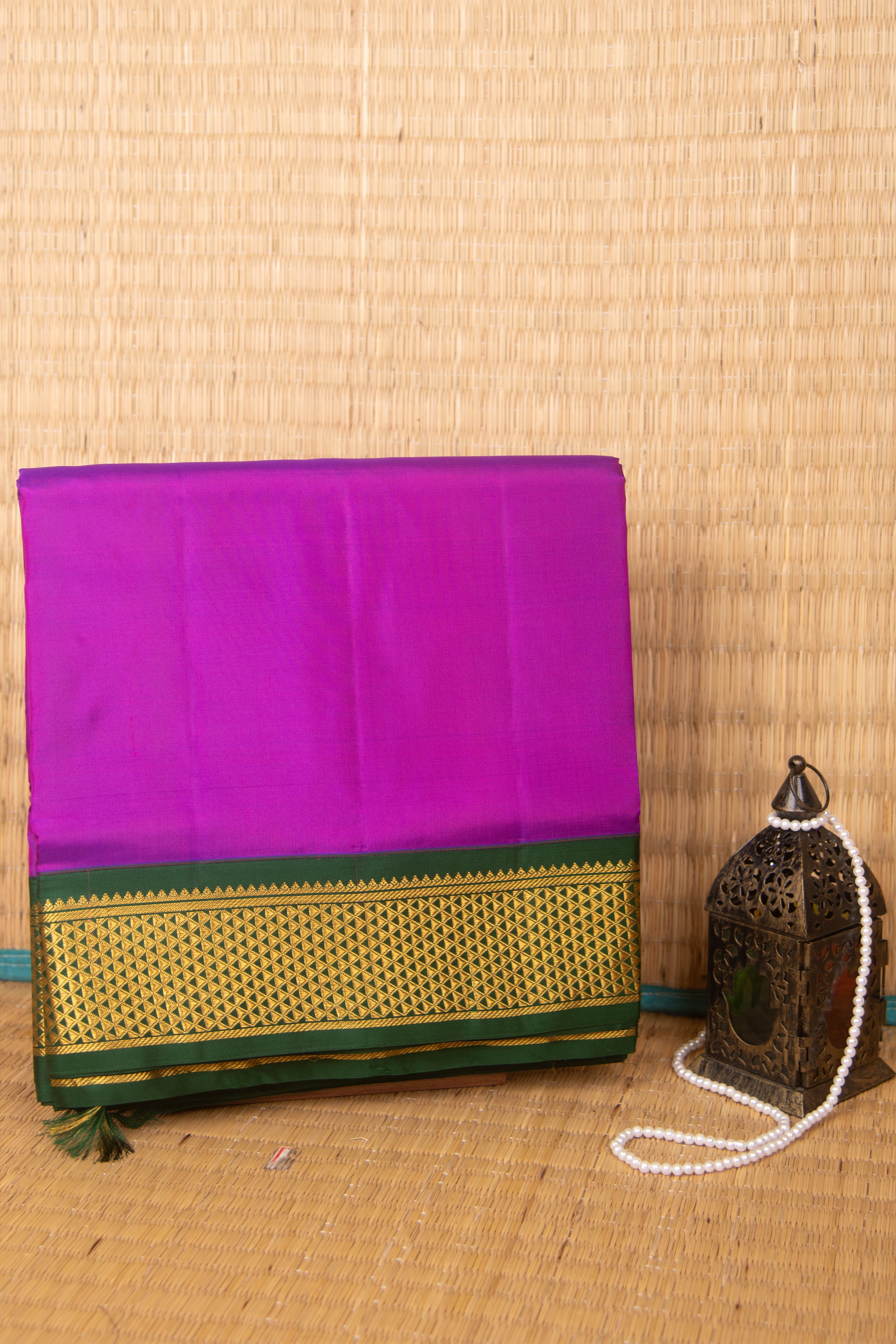 Violet and Dark Green 9 Yard Silk Saree
