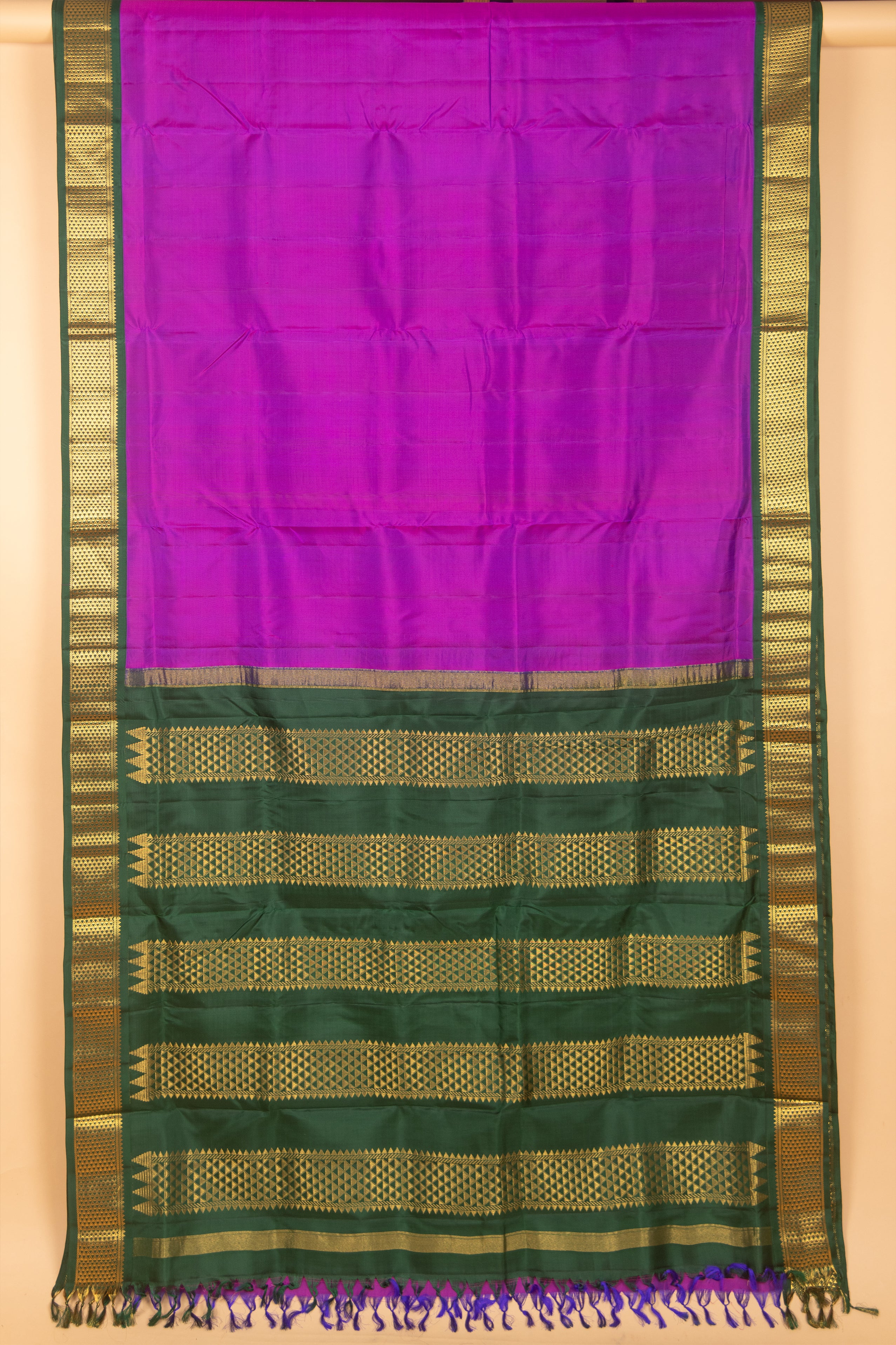 Violet and Dark Green 9 Yard Silk Saree