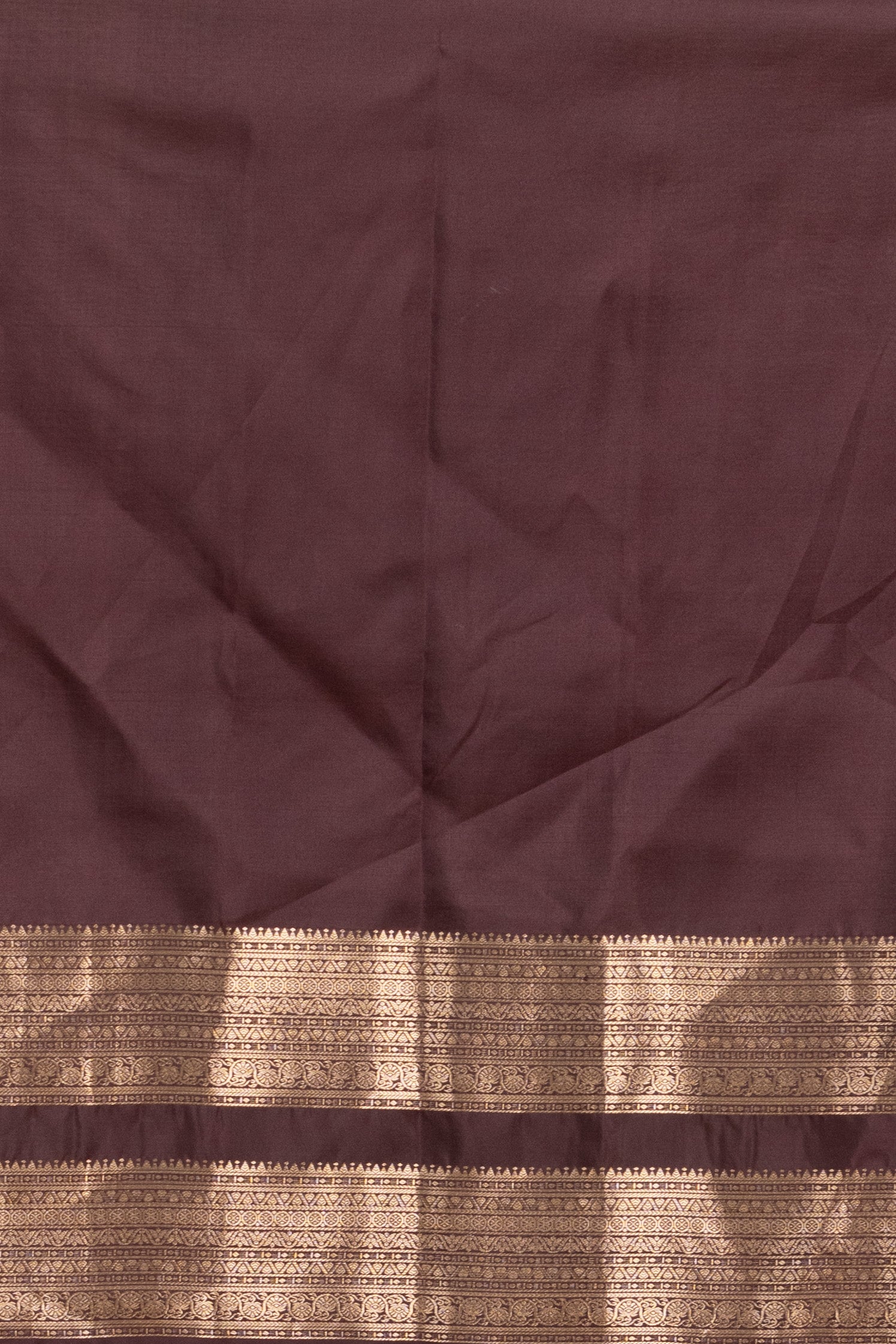 Oyester Grey and Chocolate Brown Retta Petu Pure Kanjivaram Silk Saree