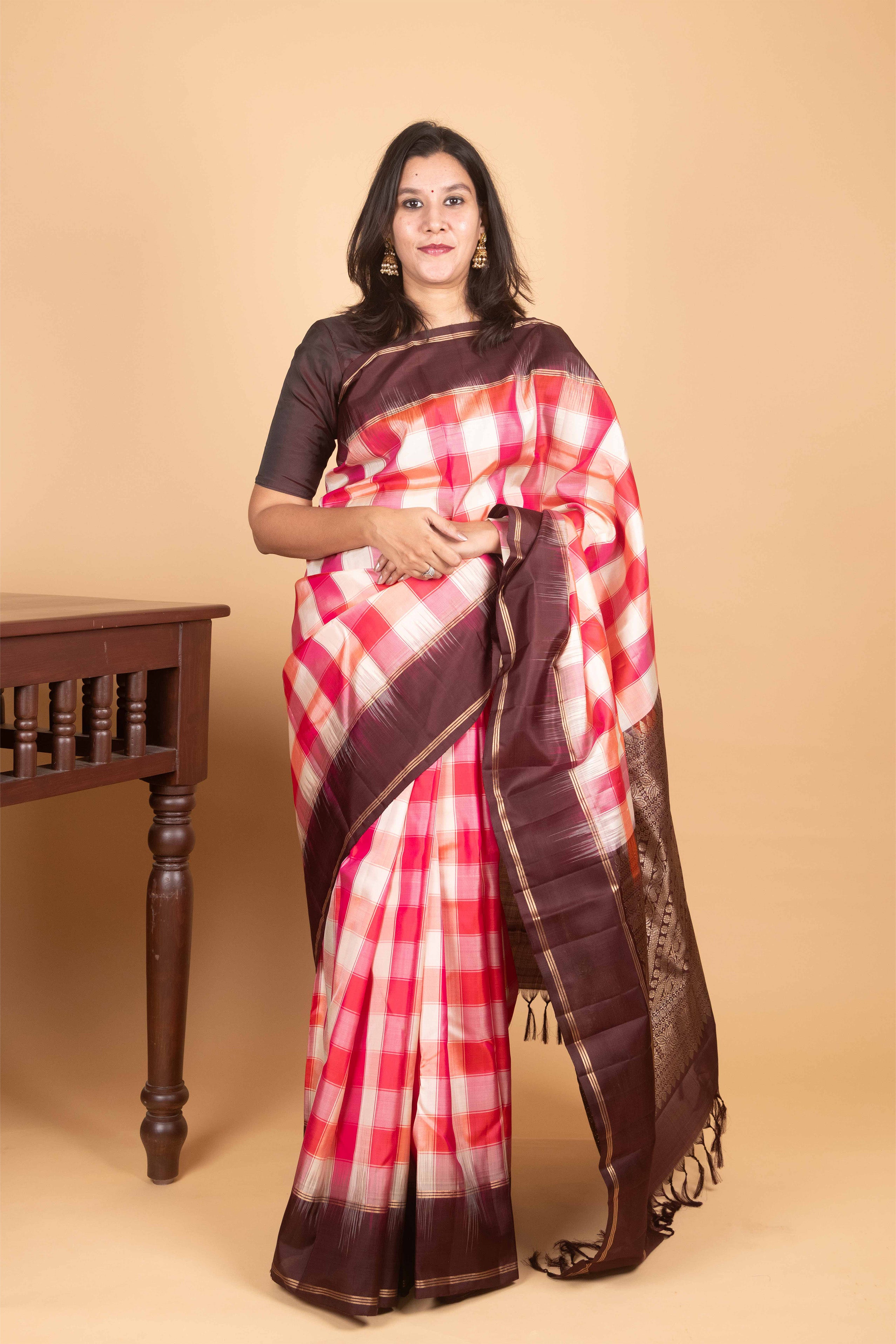 Mulberry Pink and Brown Paalum Pazhamum Pure Kanjivaram Silk Saree