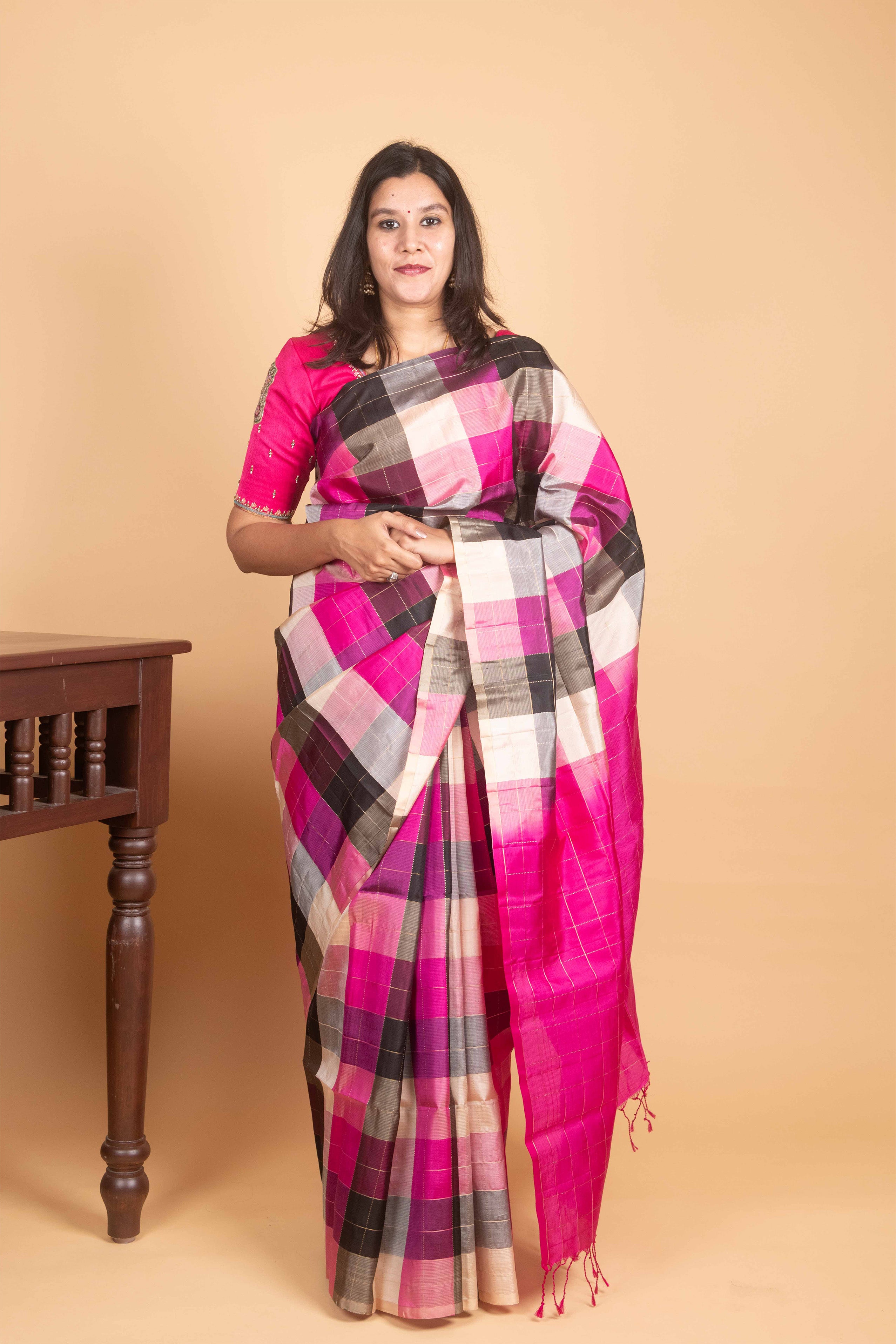 Barbie Pink and Black Paalum Pazhamum Pure Kanjivaram Silk Saree