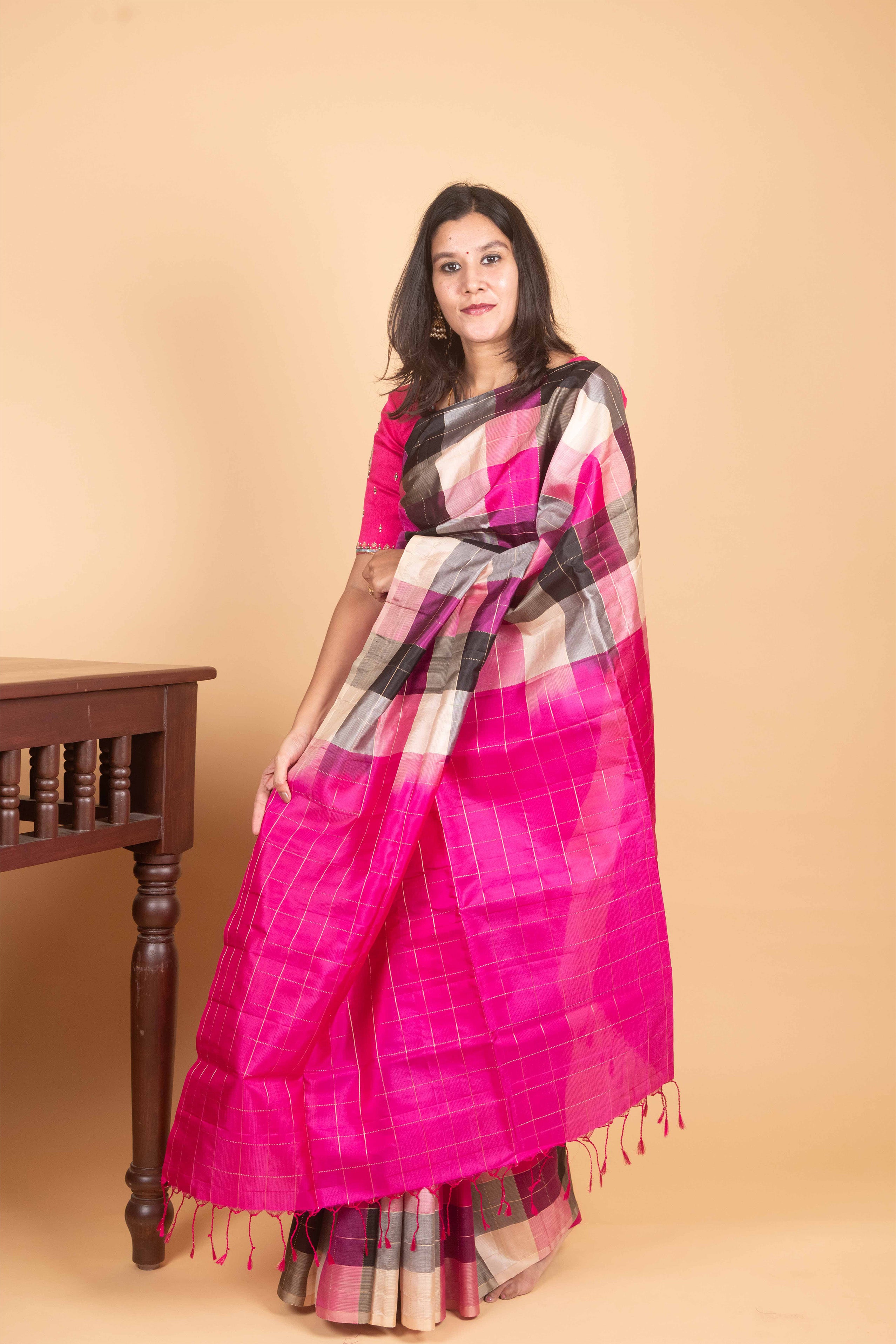 Barbie Pink and Black Paalum Pazhamum Pure Kanjivaram Silk Saree