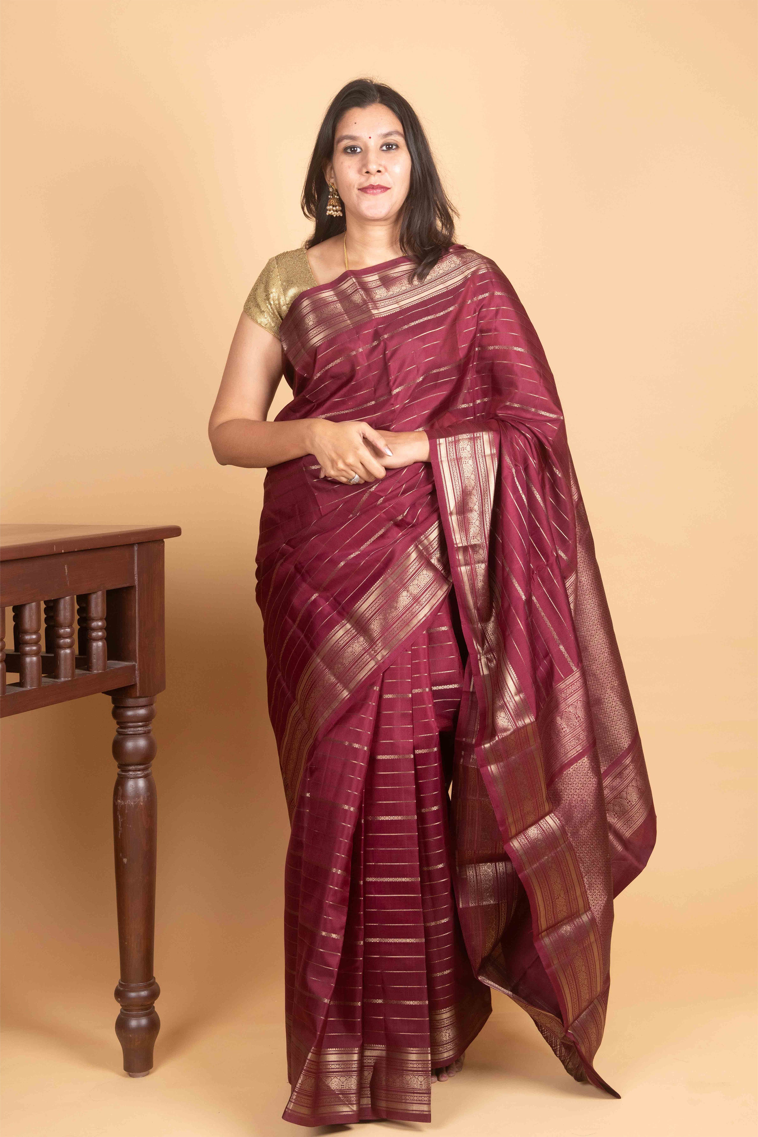 Wine Purple Traditional Pure Kanjivaram Silk Saree