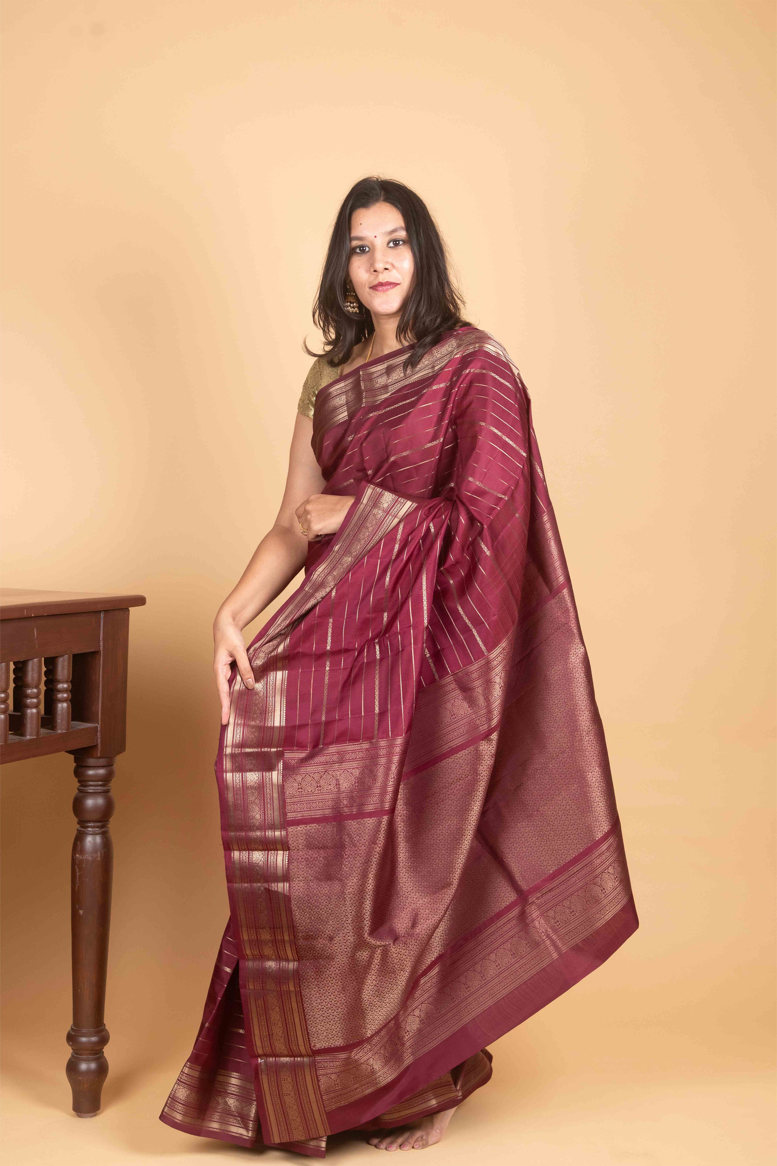 Wine Purple Traditional Pure Kanjivaram Silk Saree