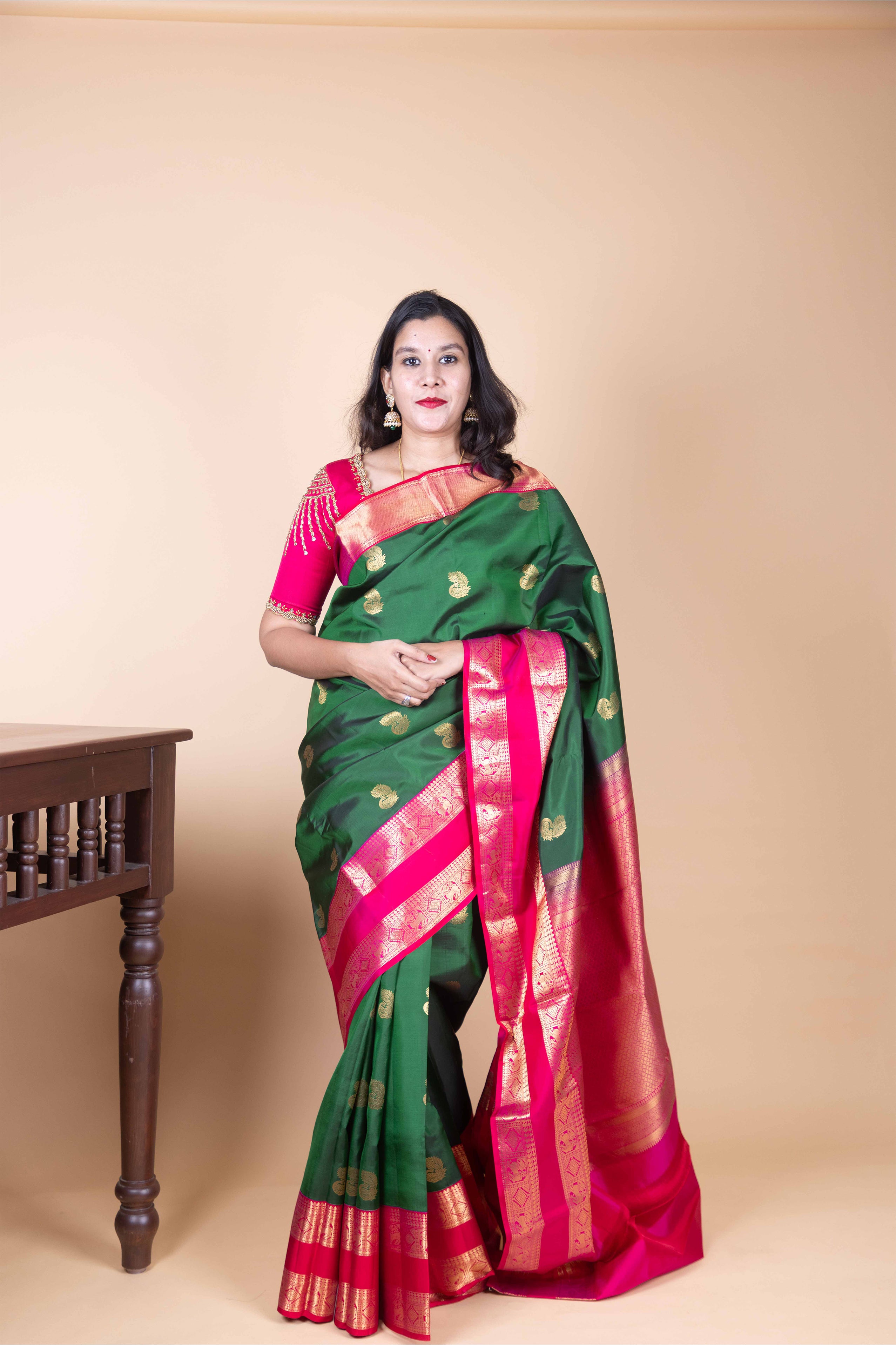 Jungle Green and Spring Creise Korvai Pure Kanjivaram Silk Saree