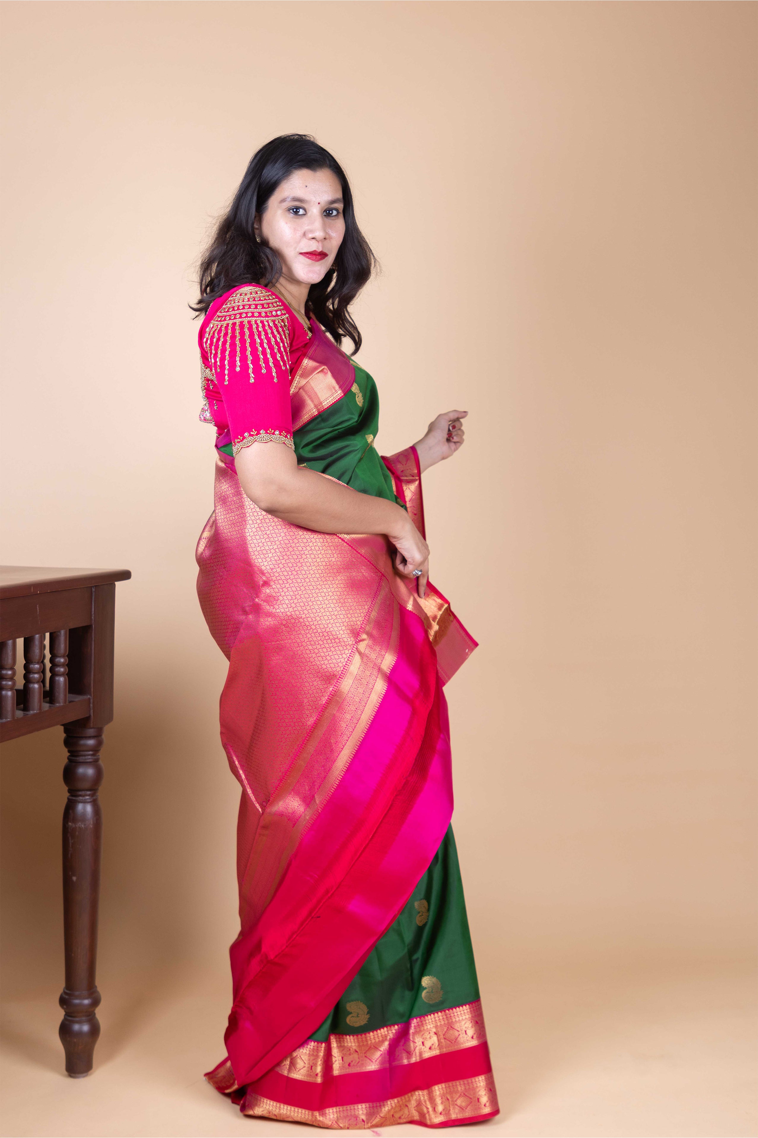 Jungle Green and Spring Creise Korvai Pure Kanjivaram Silk Saree