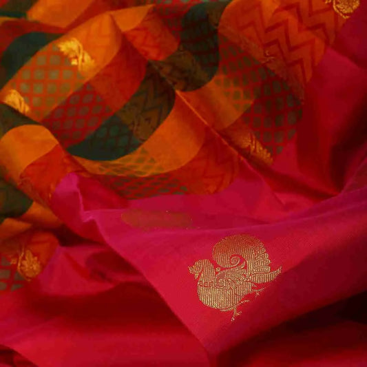 Pink Multicolour Checks Half and Half saree