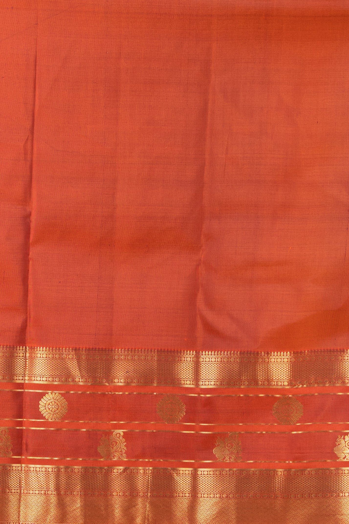 Eggplant Purple and Rust Orange Traditional Pure Kanjivaram Silk Saree
