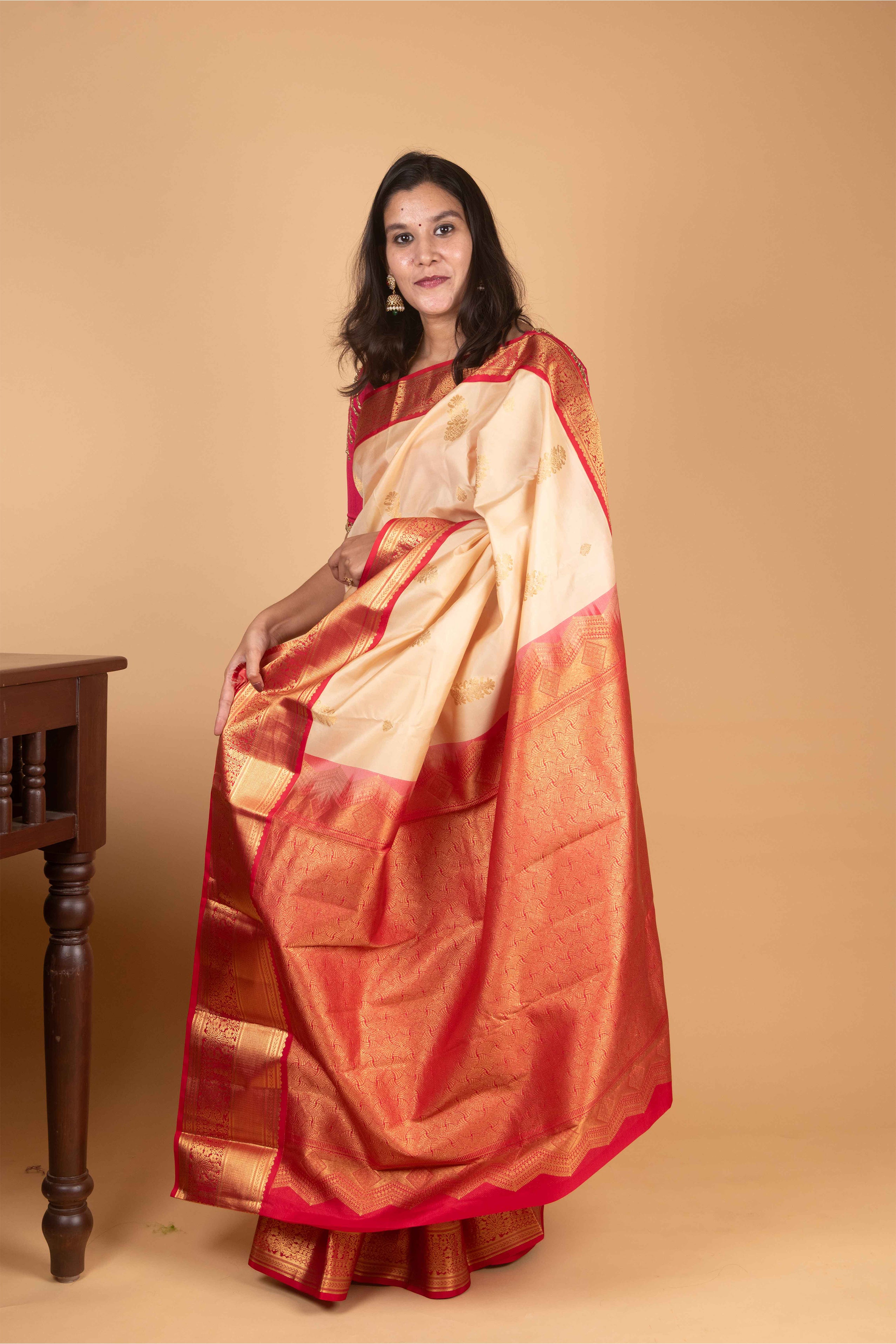 Cosmic Ivory and Cerise Pink Korvai Pure Kanjivaram Silk Saree