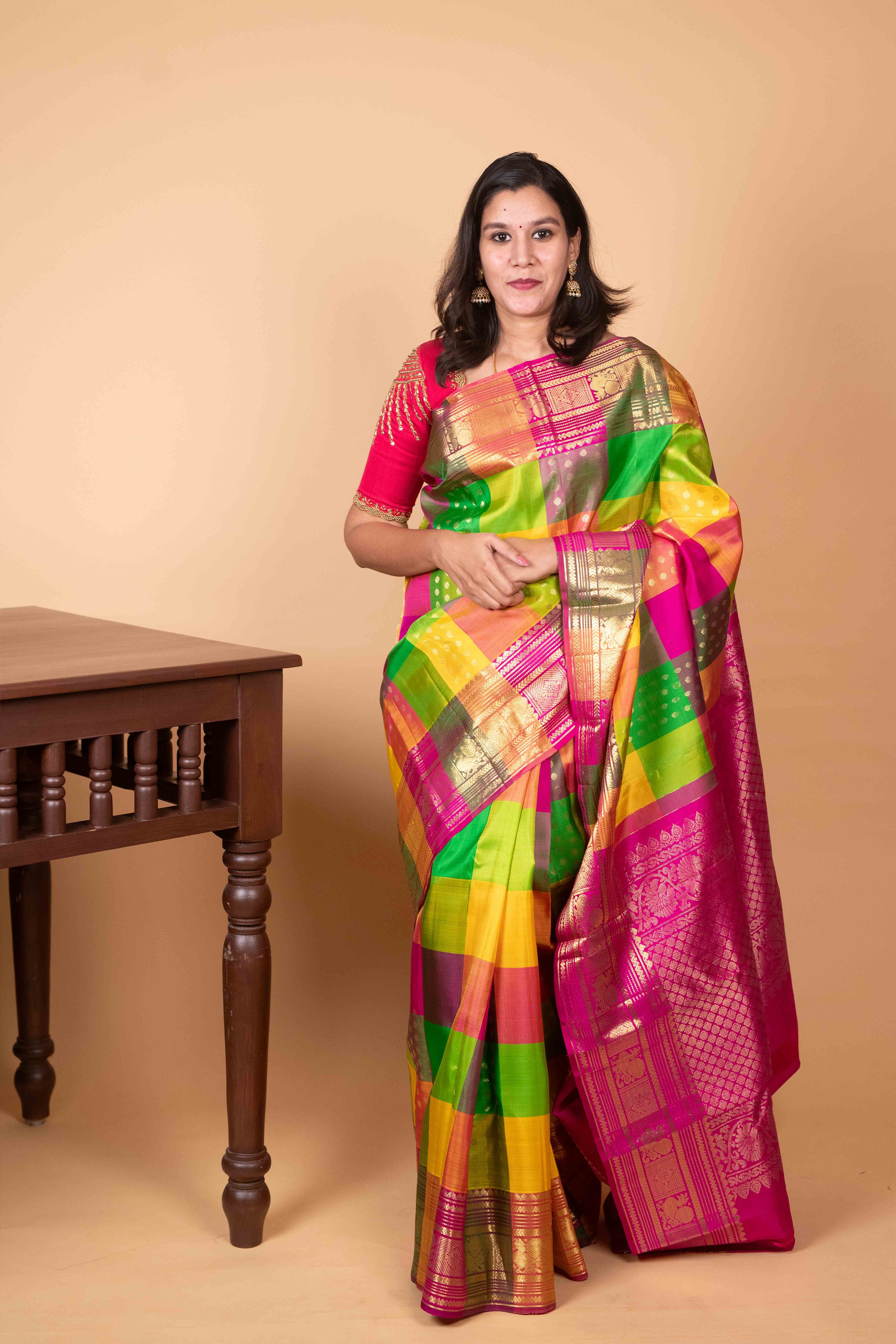 Parrot Green and Rani Pink Paalum Pazhamum Pure Kanjivaram Silk Saree