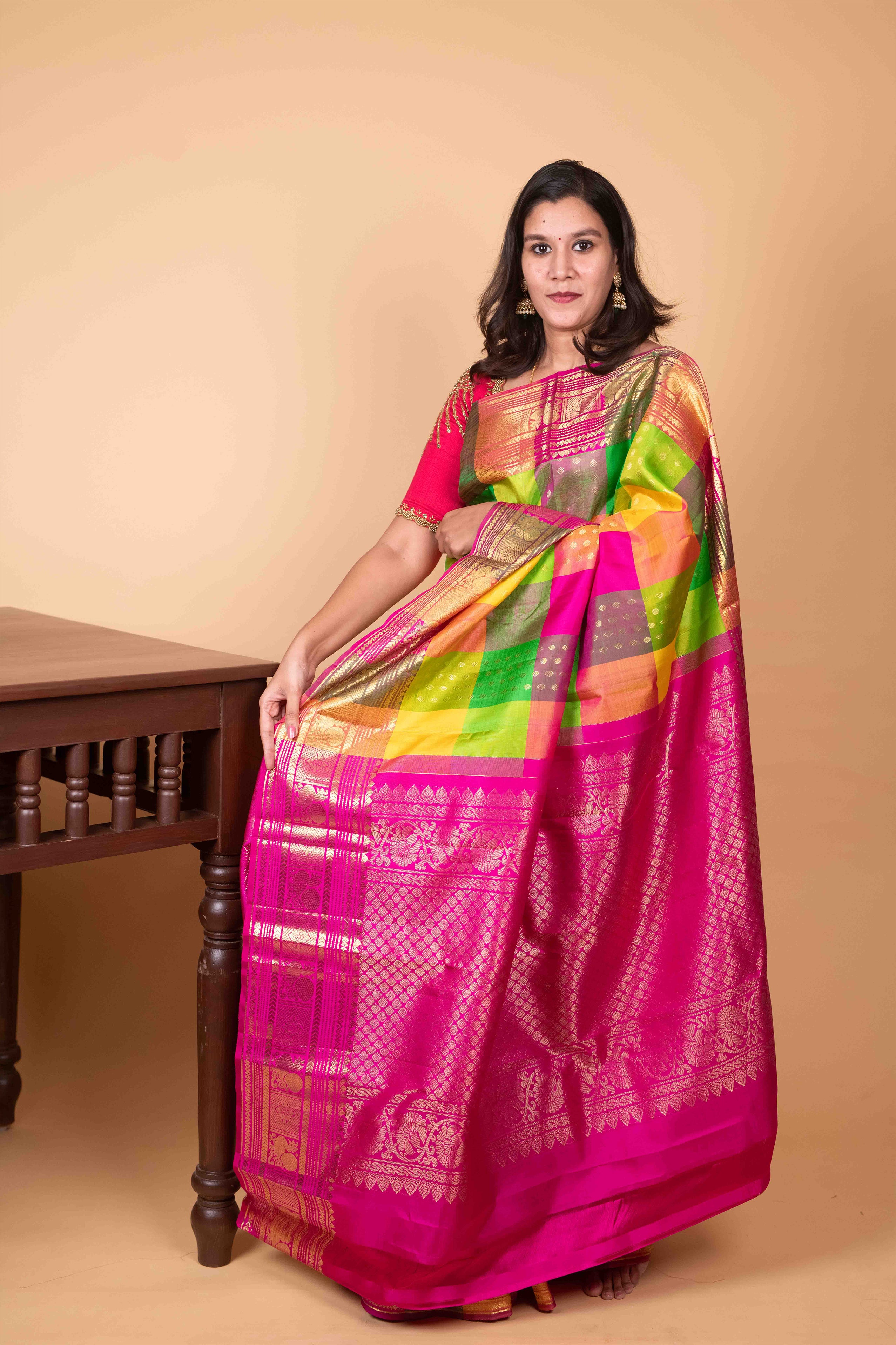 Parrot Green and Rani Pink Paalum Pazhamum Pure Kanjivaram Silk Saree