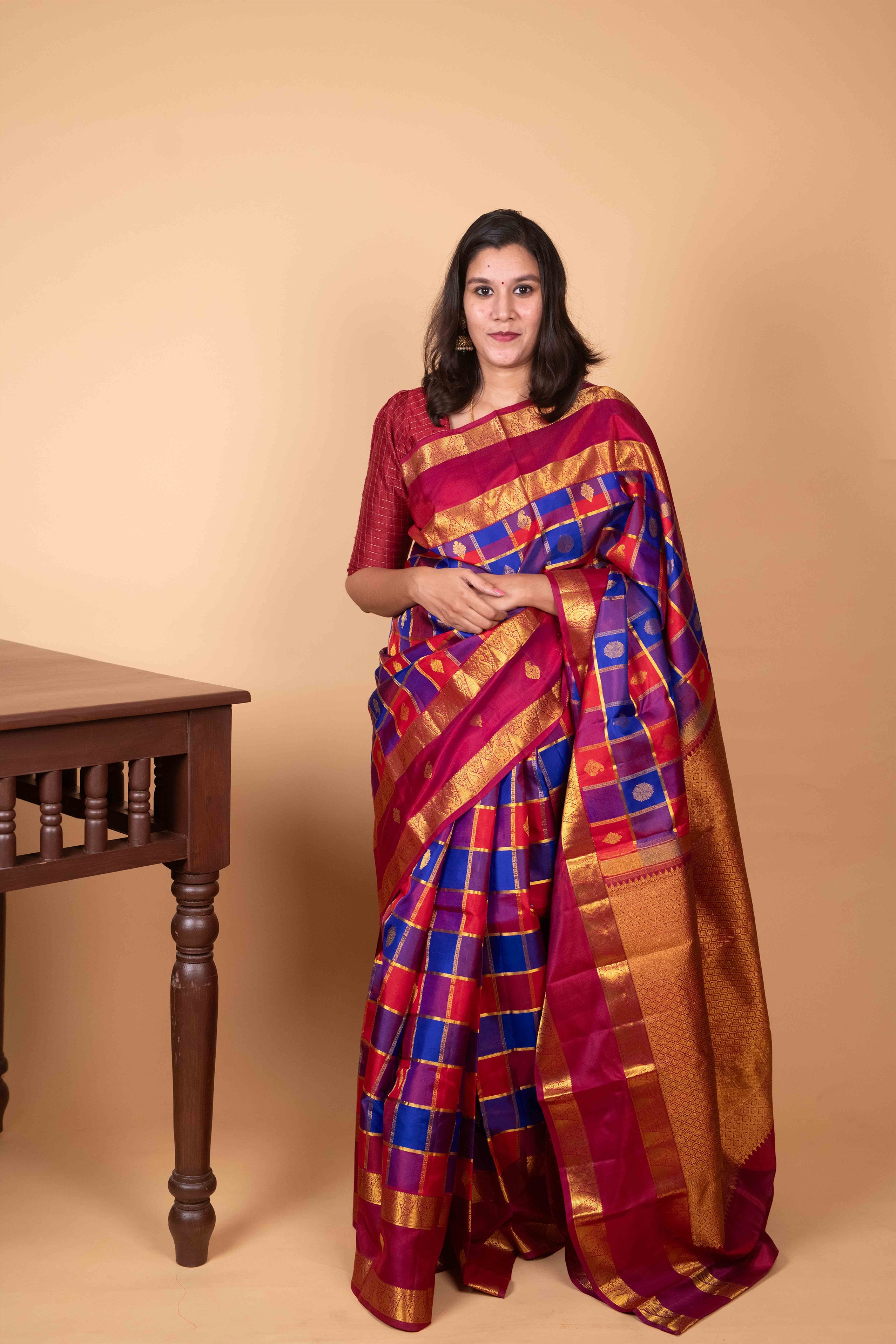 Indigo Blue and Grape Purple Paalum Pazhamum Pure Kanjivaram Silk Saree