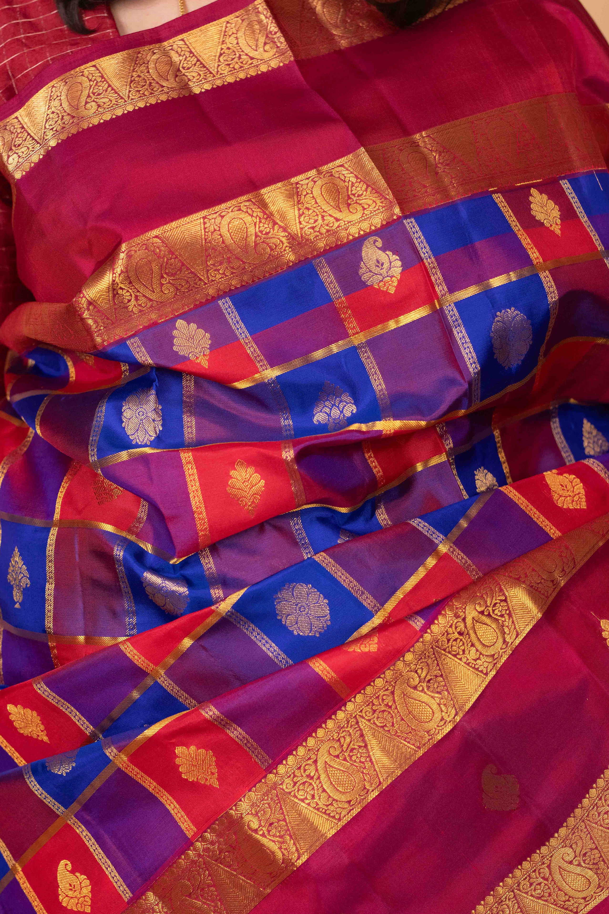 Indigo Blue and Grape Purple Paalum Pazhamum Pure Kanjivaram Silk Saree