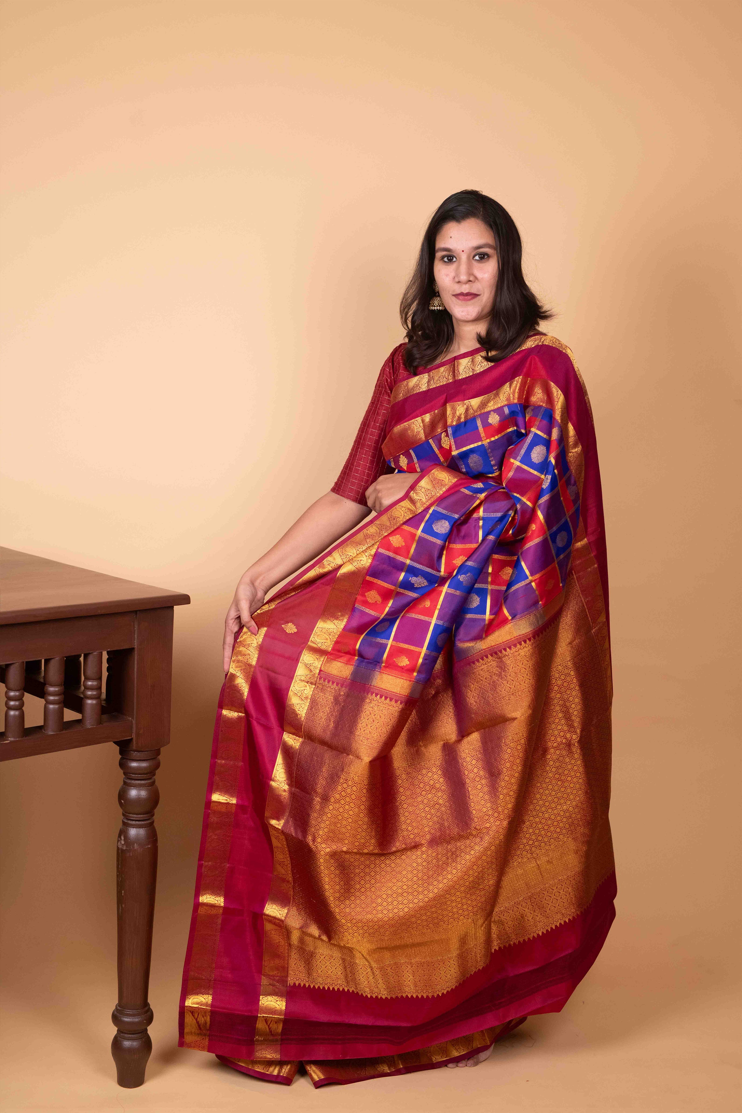 Indigo Blue and Grape Purple Paalum Pazhamum Pure Kanjivaram Silk Saree