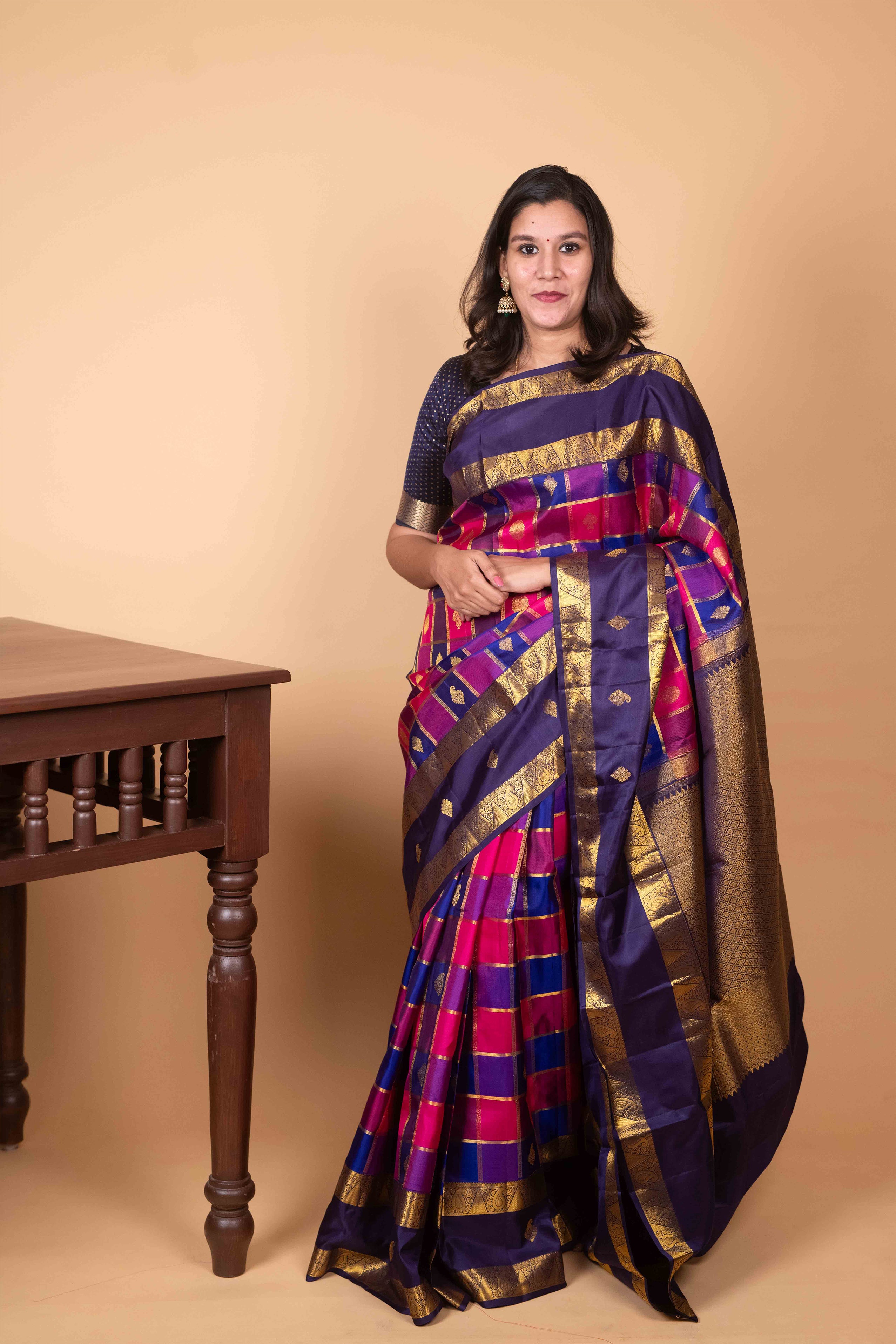 Purple and Midnight Violet Paalum Pazhamum Pure Kanjivaram Silk Saree