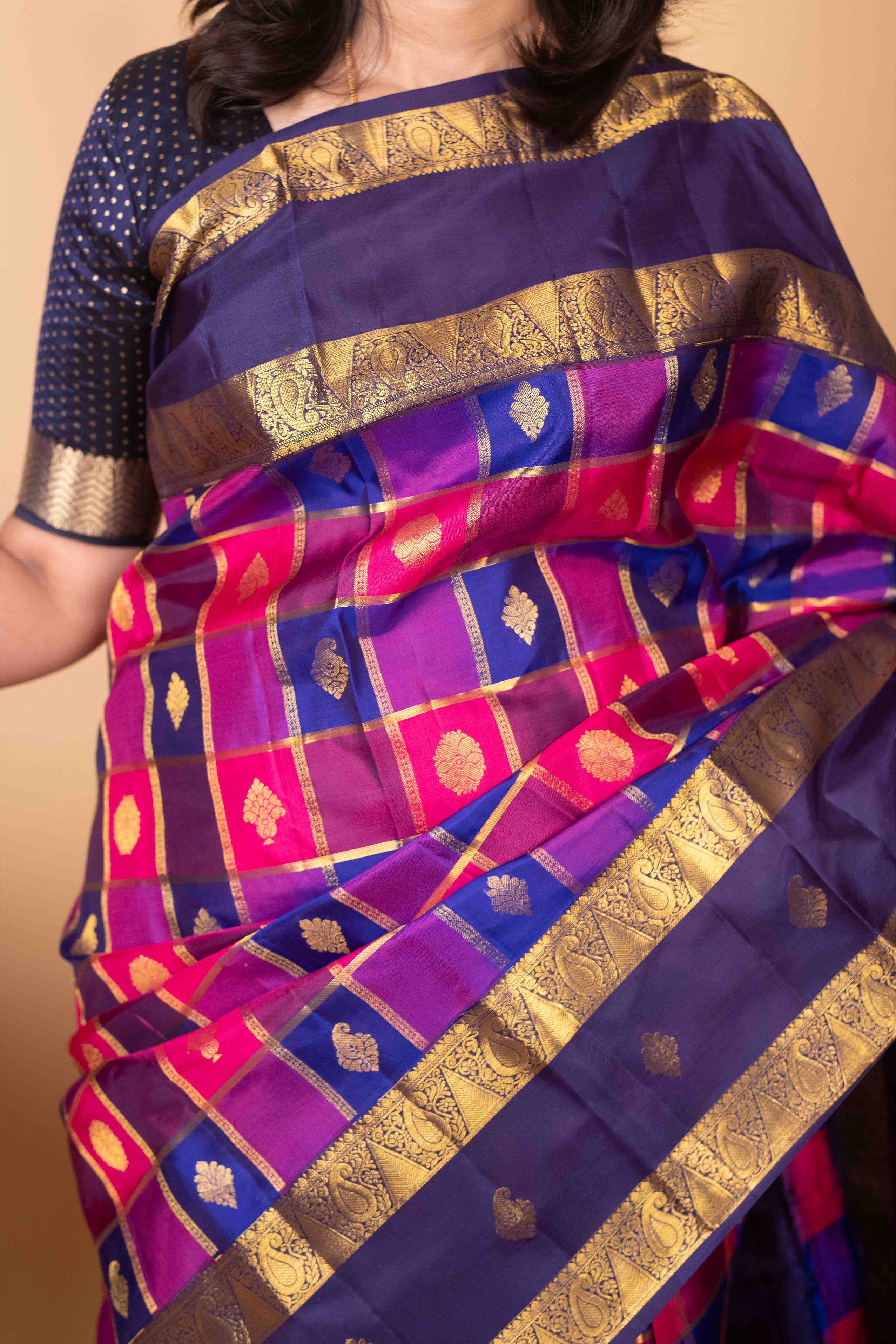 Purple and Midnight Violet Paalum Pazhamum Pure Kanjivaram Silk Saree