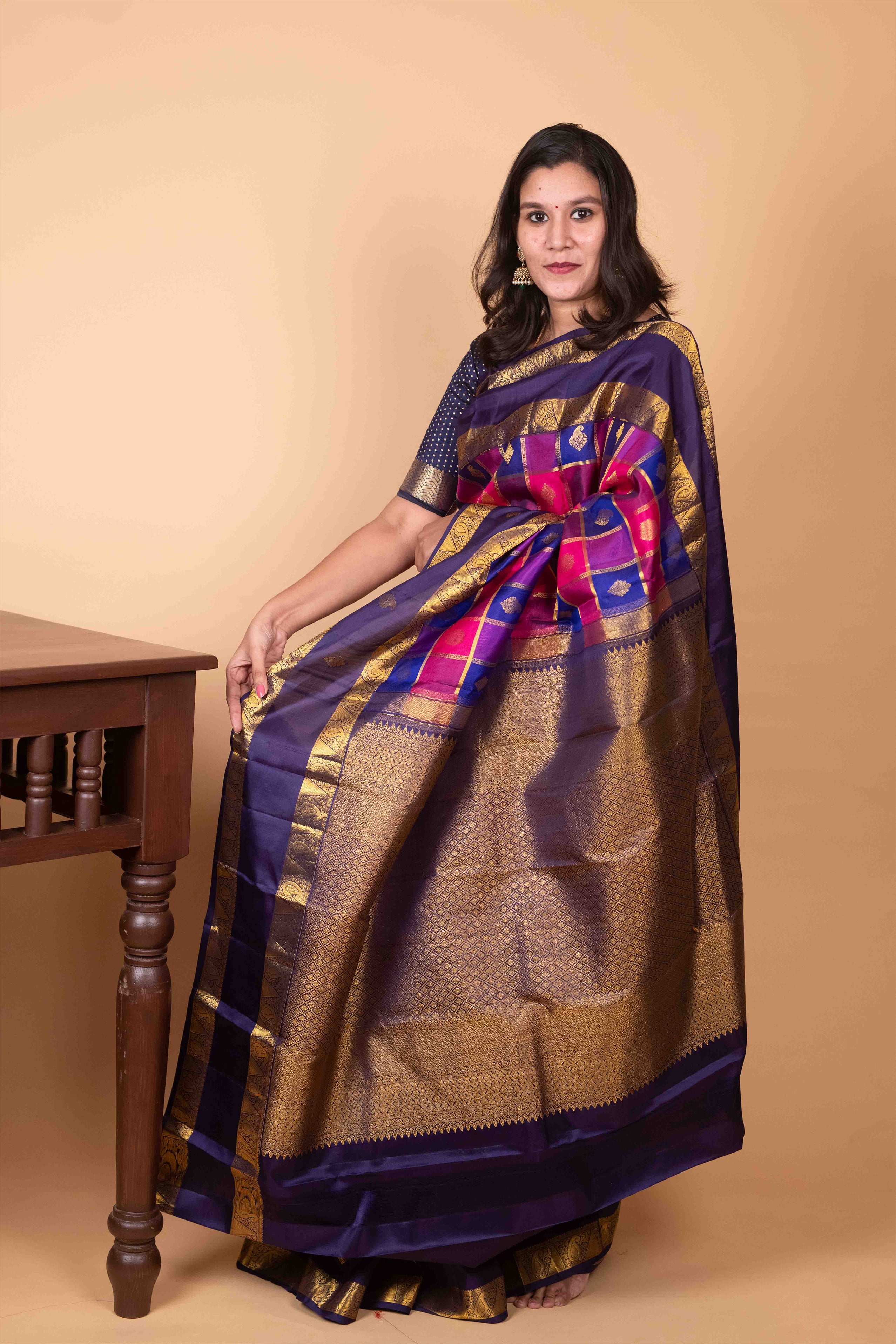 Purple and Midnight Violet Paalum Pazhamum Pure Kanjivaram Silk Saree