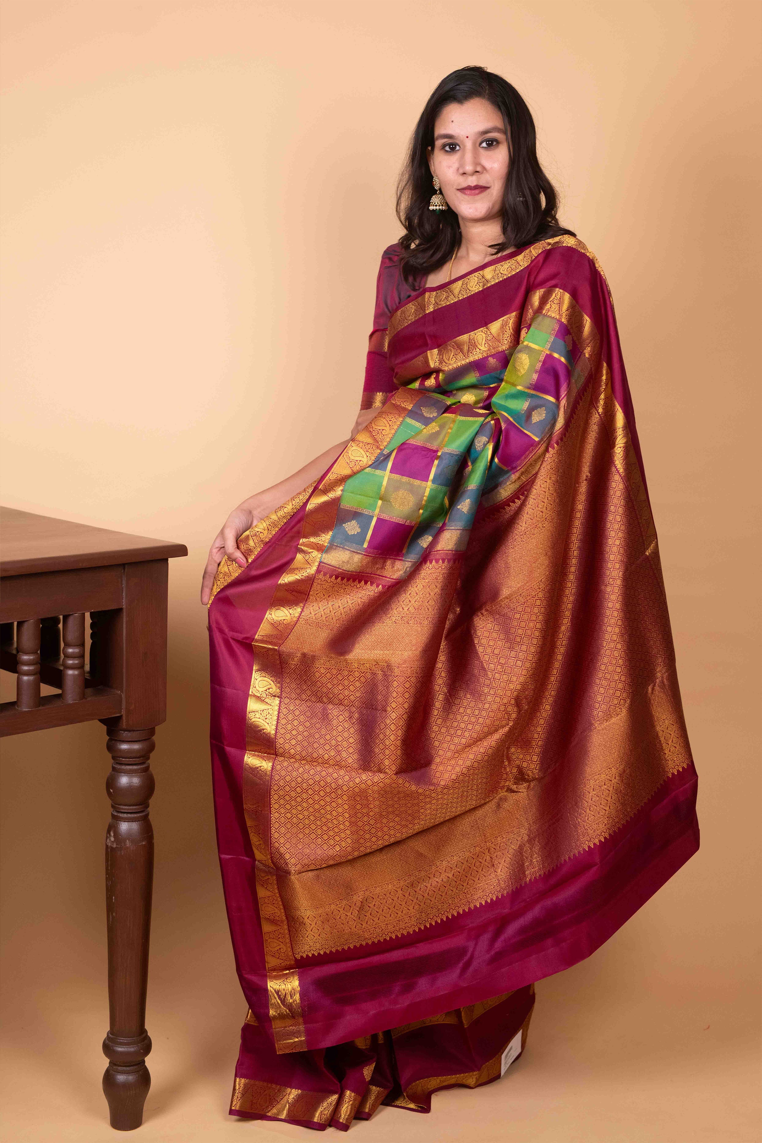 Green and Grape Purple Paalum Pazhamum Pure Kanjivaram Silk Saree