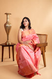 Blush pink silk saree