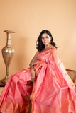 Blush pink silk saree