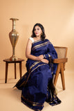 Navy blue plain silk saree