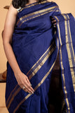 Navy blue plain silk saree