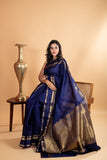 Navy blue plain silk saree