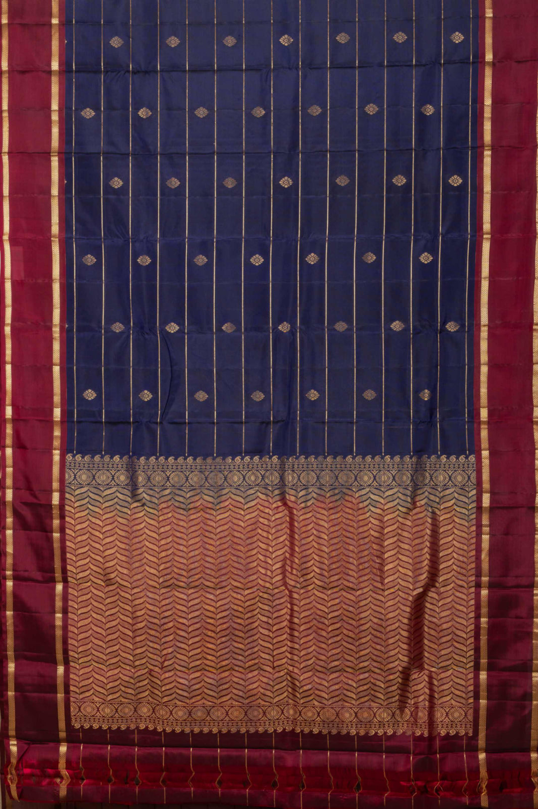 Navy Blue And Maroon Pure Touch Silk Saree