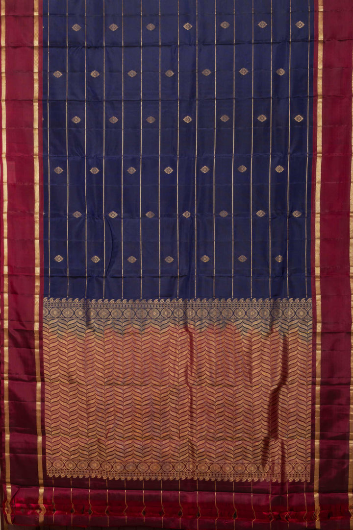 Navy Blue And Maroon Pure Touch Silk Saree