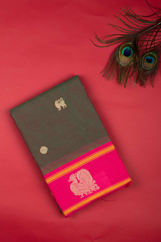 Dual Tone Green And Pink Kanchi Cotton Saree