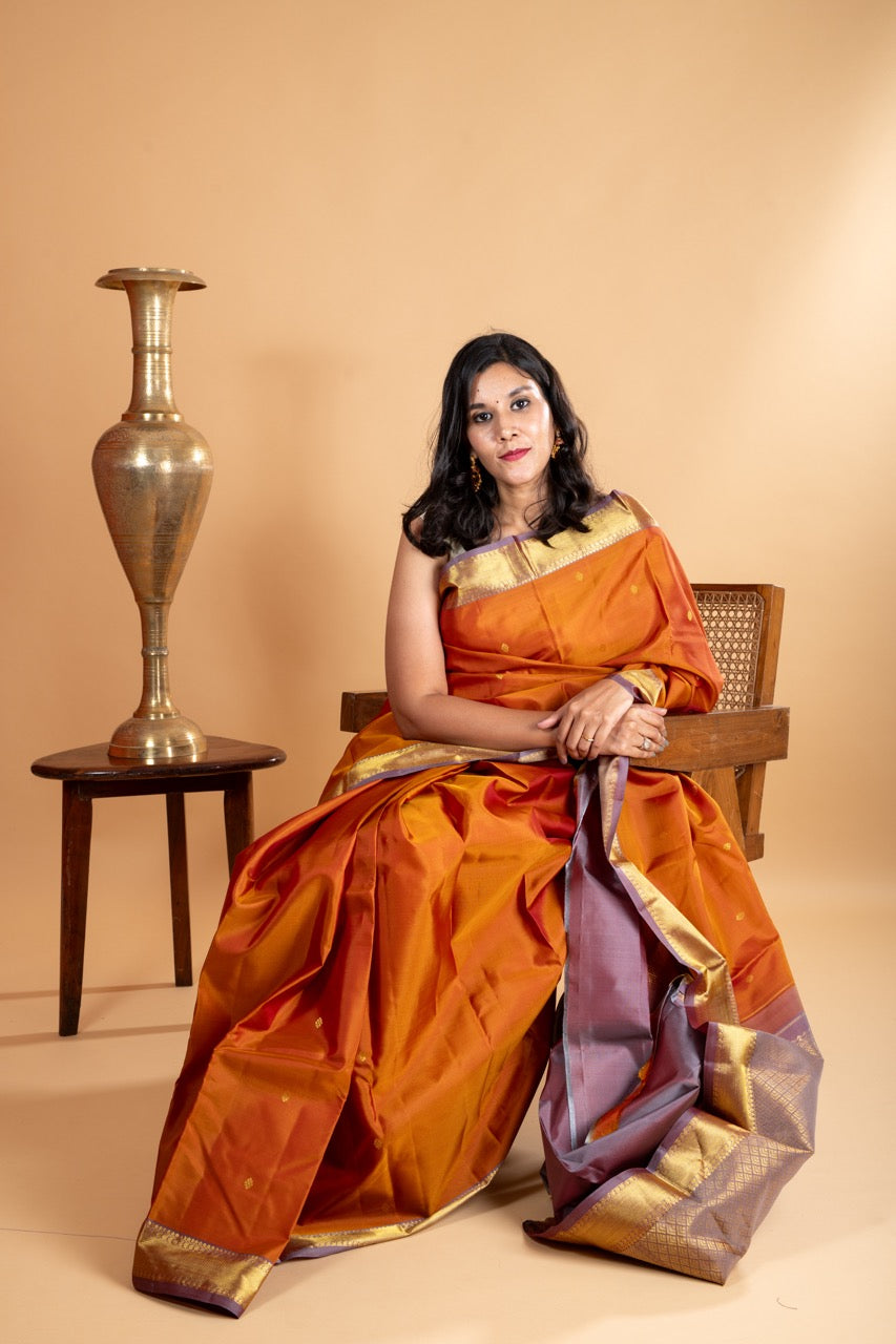 Honey Brown Saree With Pink Border