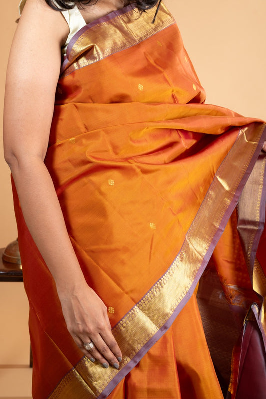 Honey Brown Saree With Pink Border