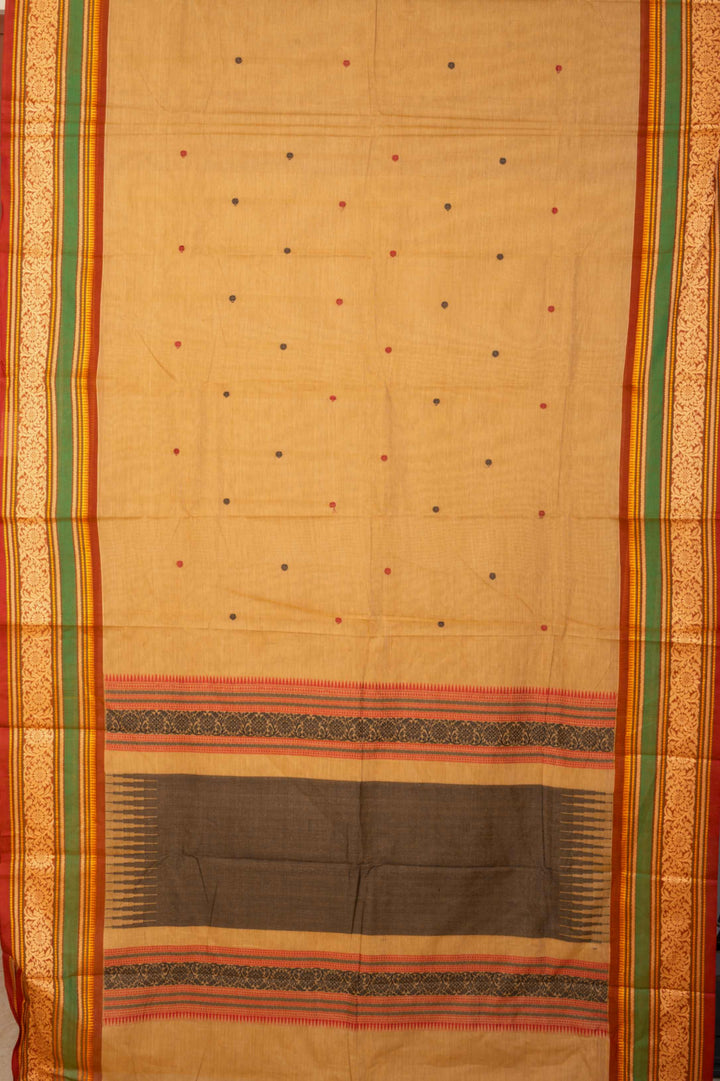 Beige Thread Work Kanchi Cotton Saree