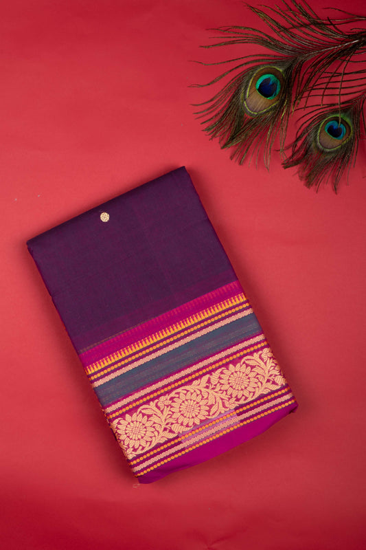 Purple Thread Work Kanchi Cotton Saree