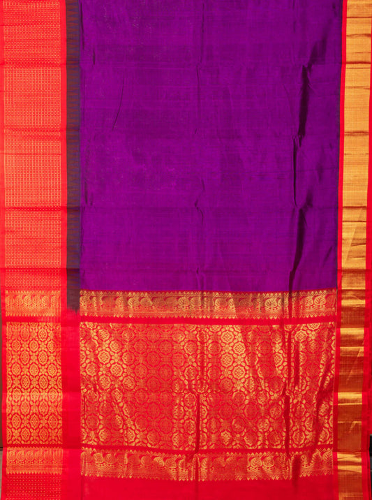 Purple And Red Silk Cotton Saree